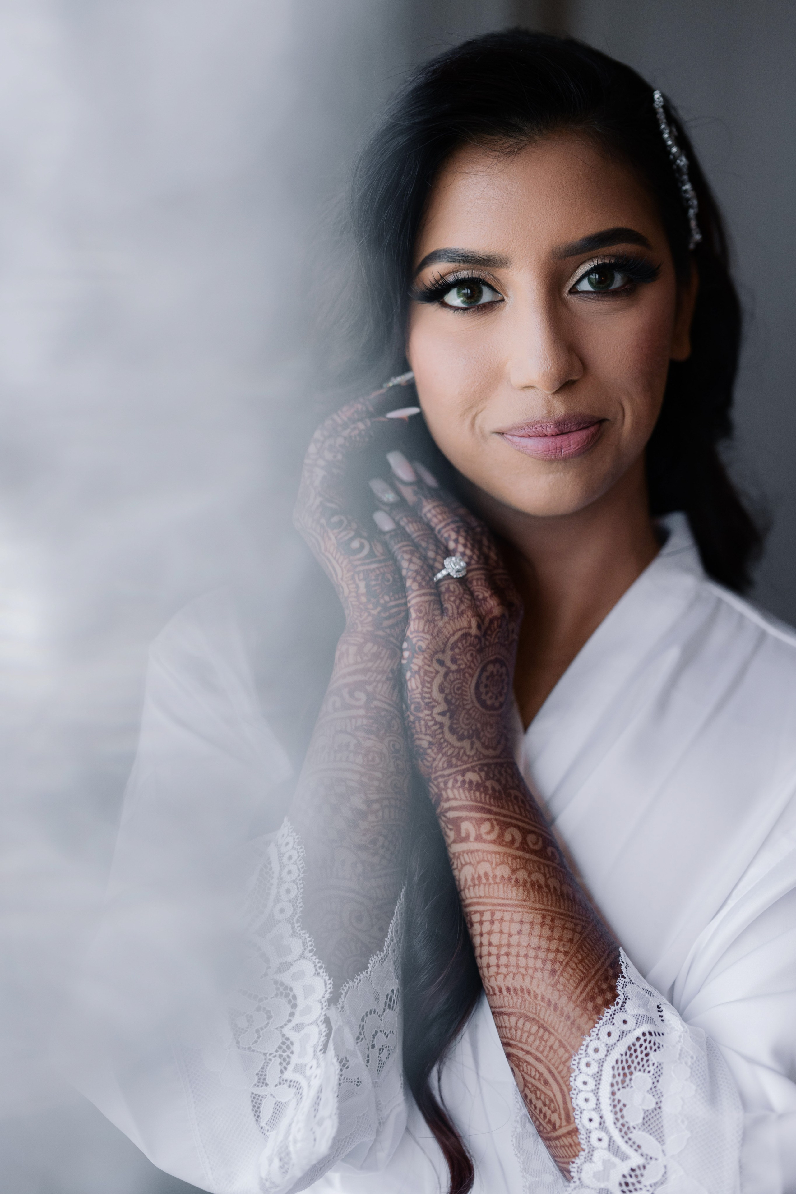 a bride with hens on her hands