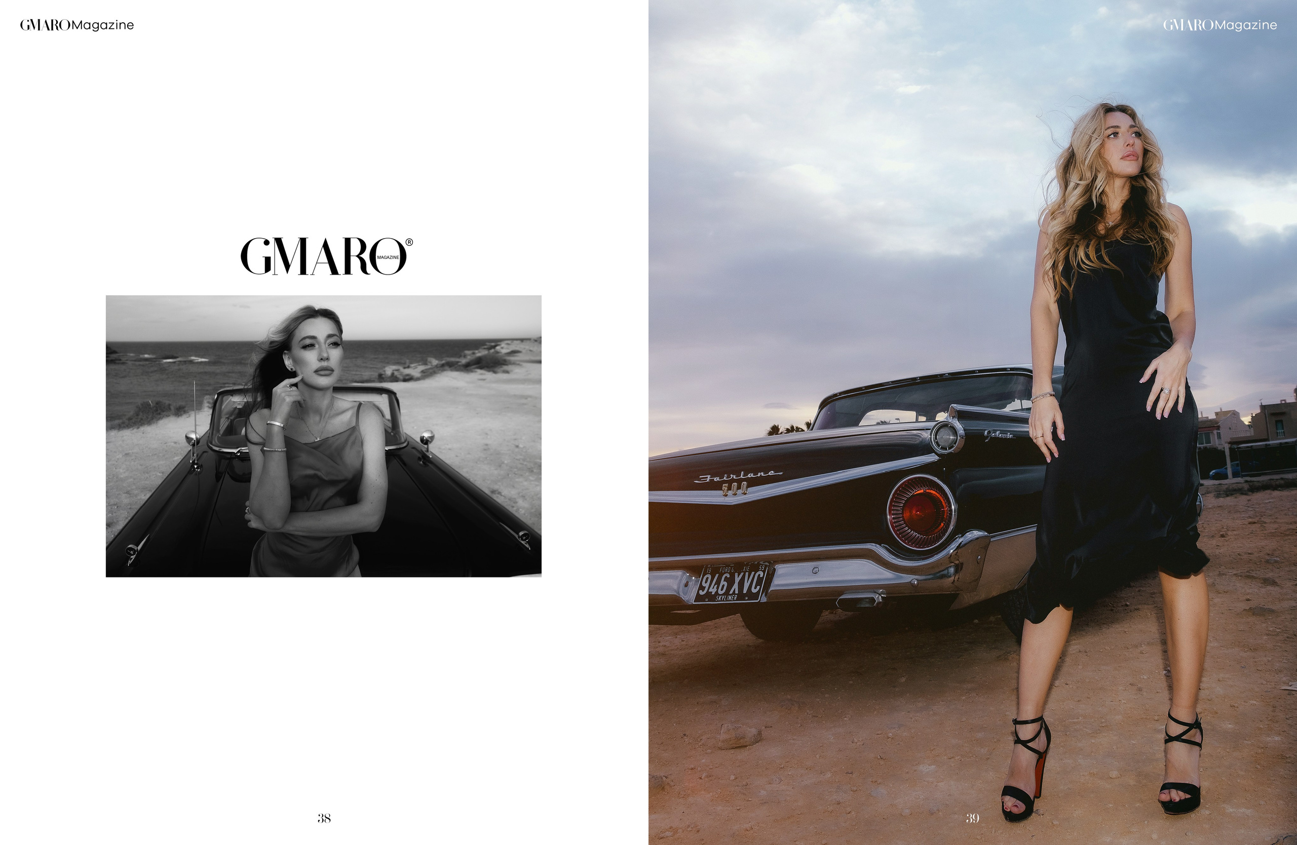 Элегантная съемка у моря с ретро автомобилем в Торревьехе, Аликанте