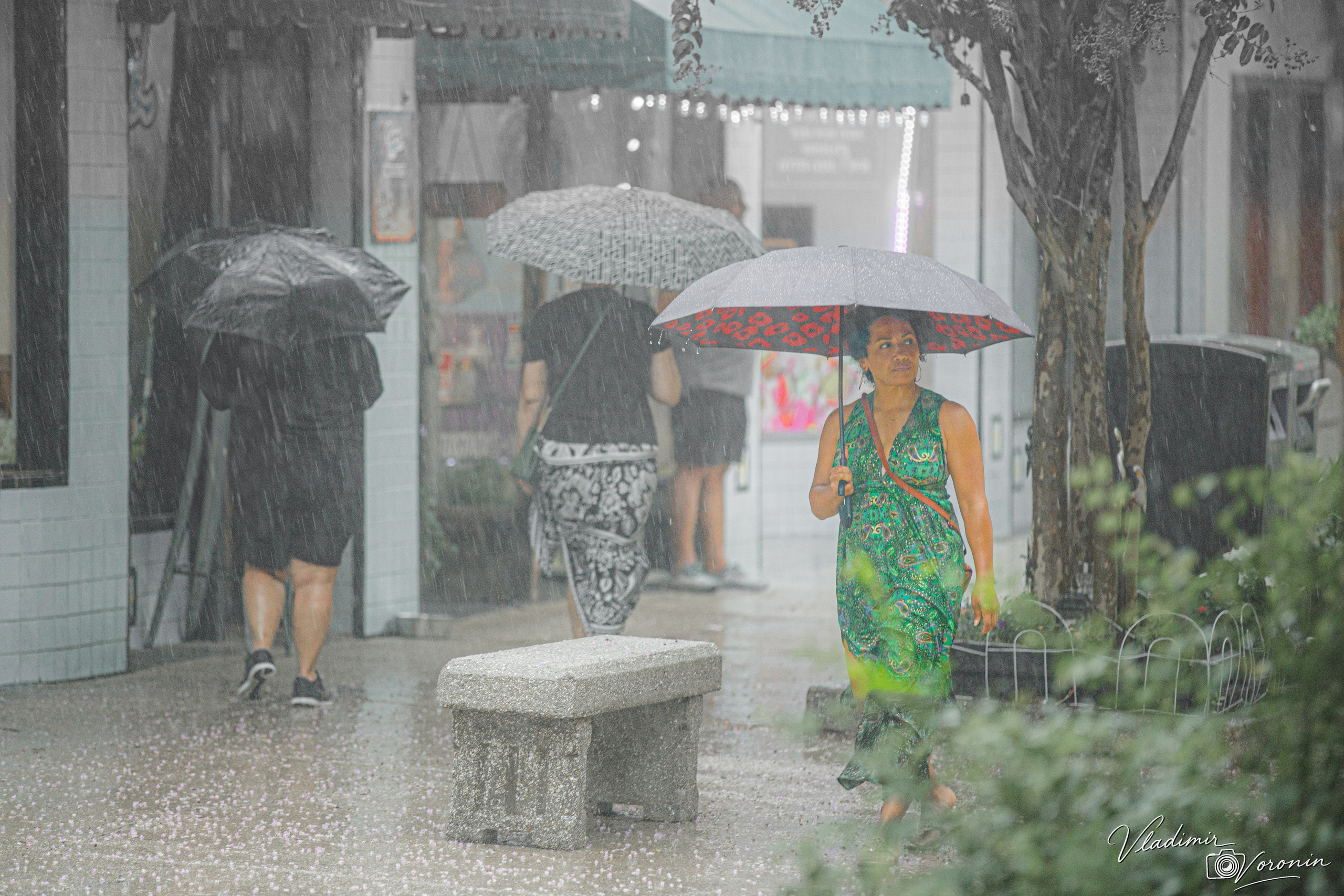 Rain in downtown. Photographer St. Augustine