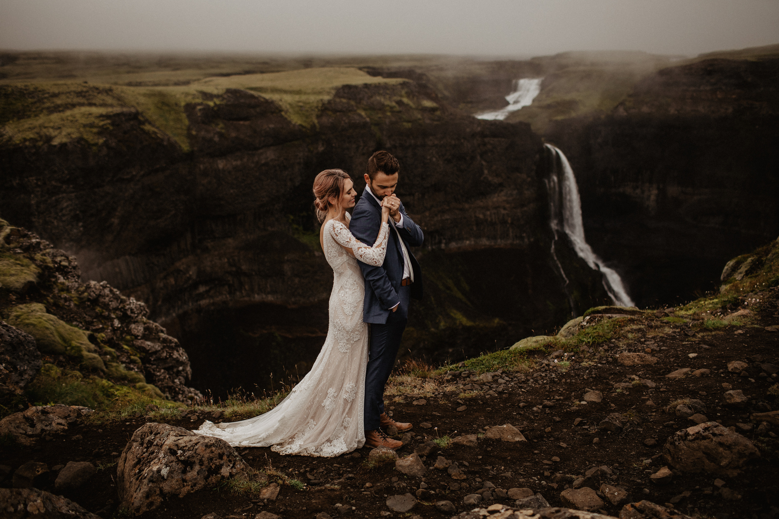 Elopement at Haifoss waterfall. Iceland elopement photographer & videographer