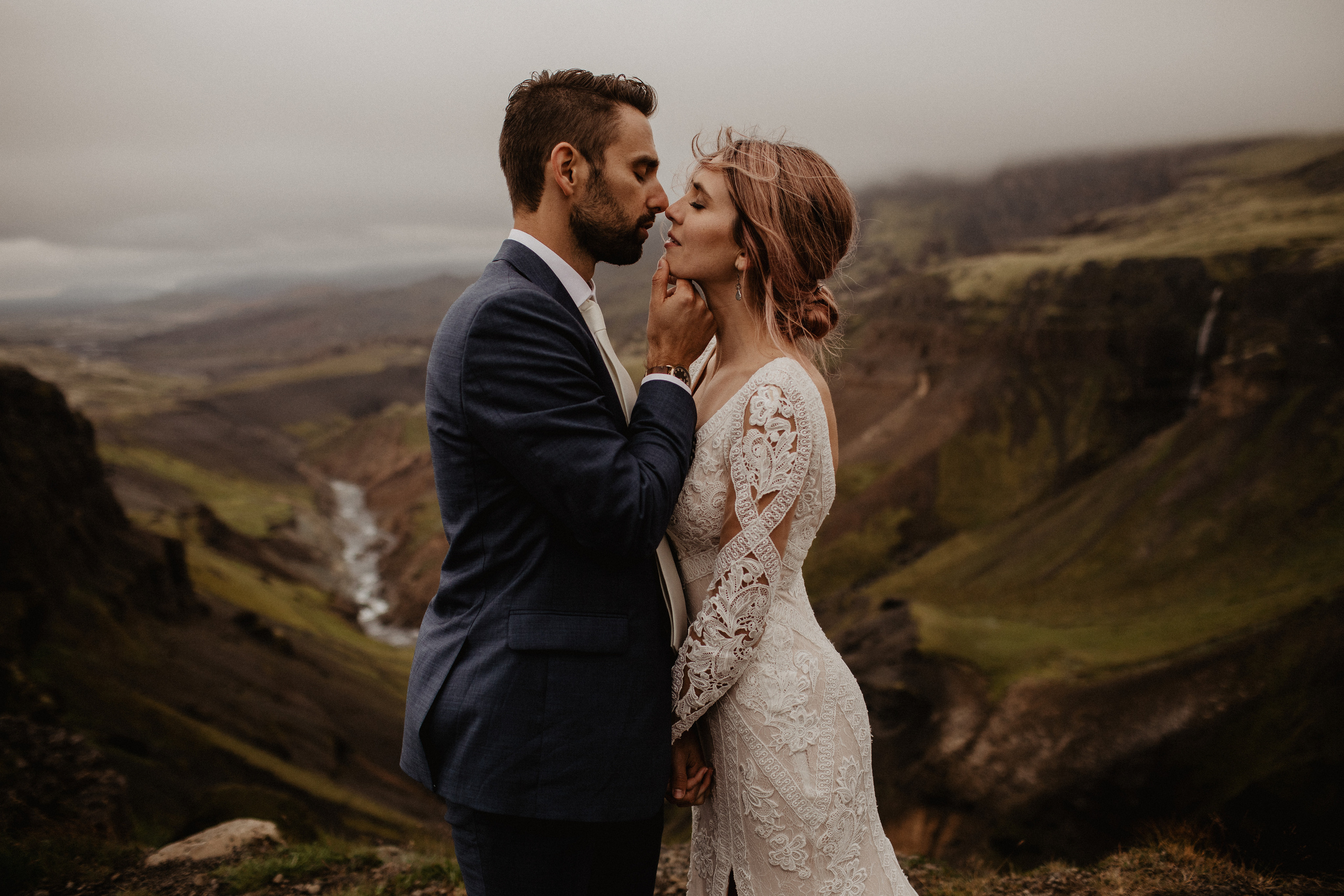 Elopement at Haifoss waterfall. Iceland elopement photographer & videographer