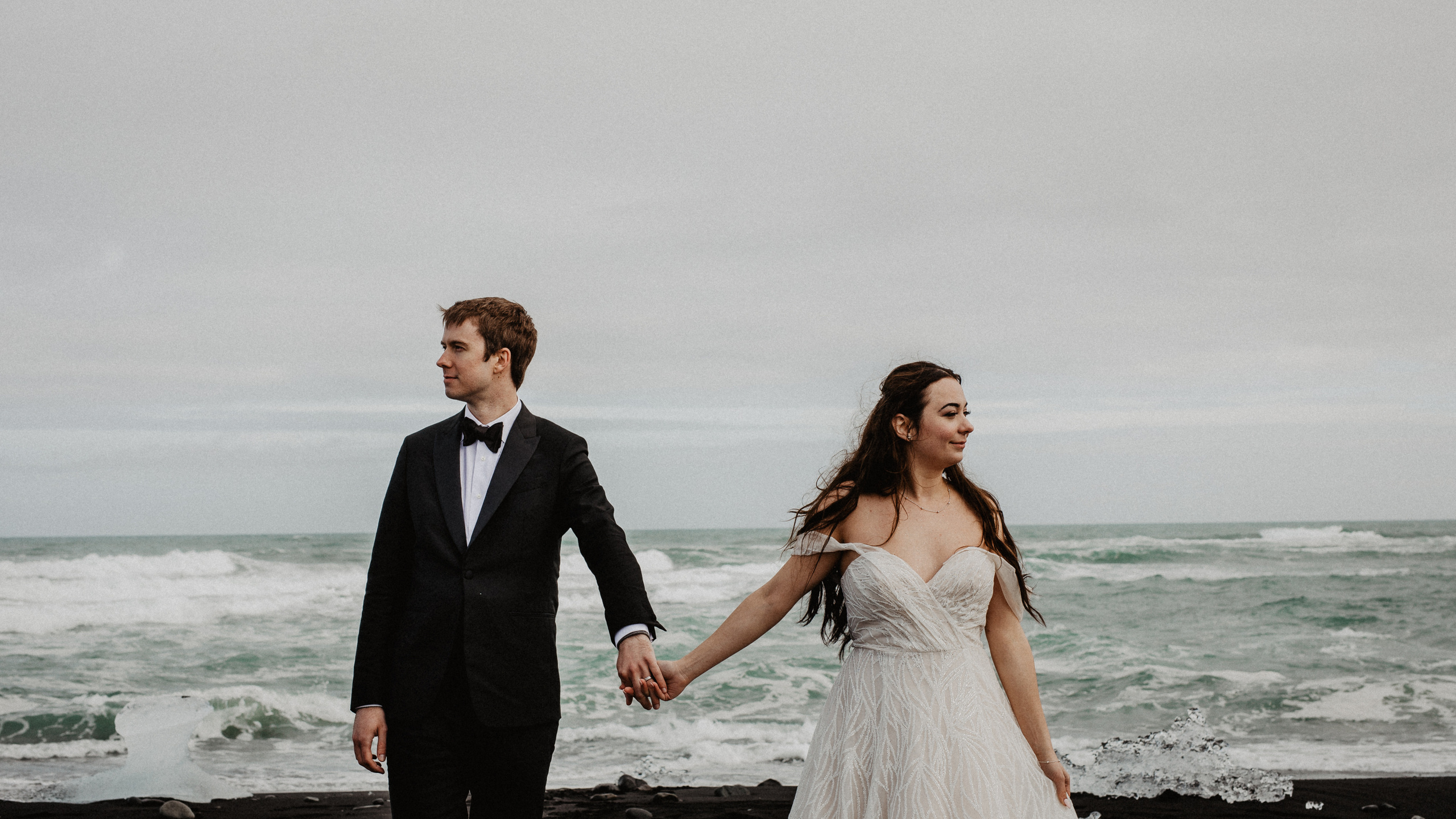 Elopement at secret canyon Iceland and diamond black beach. Iceland elopement photographer & videographer