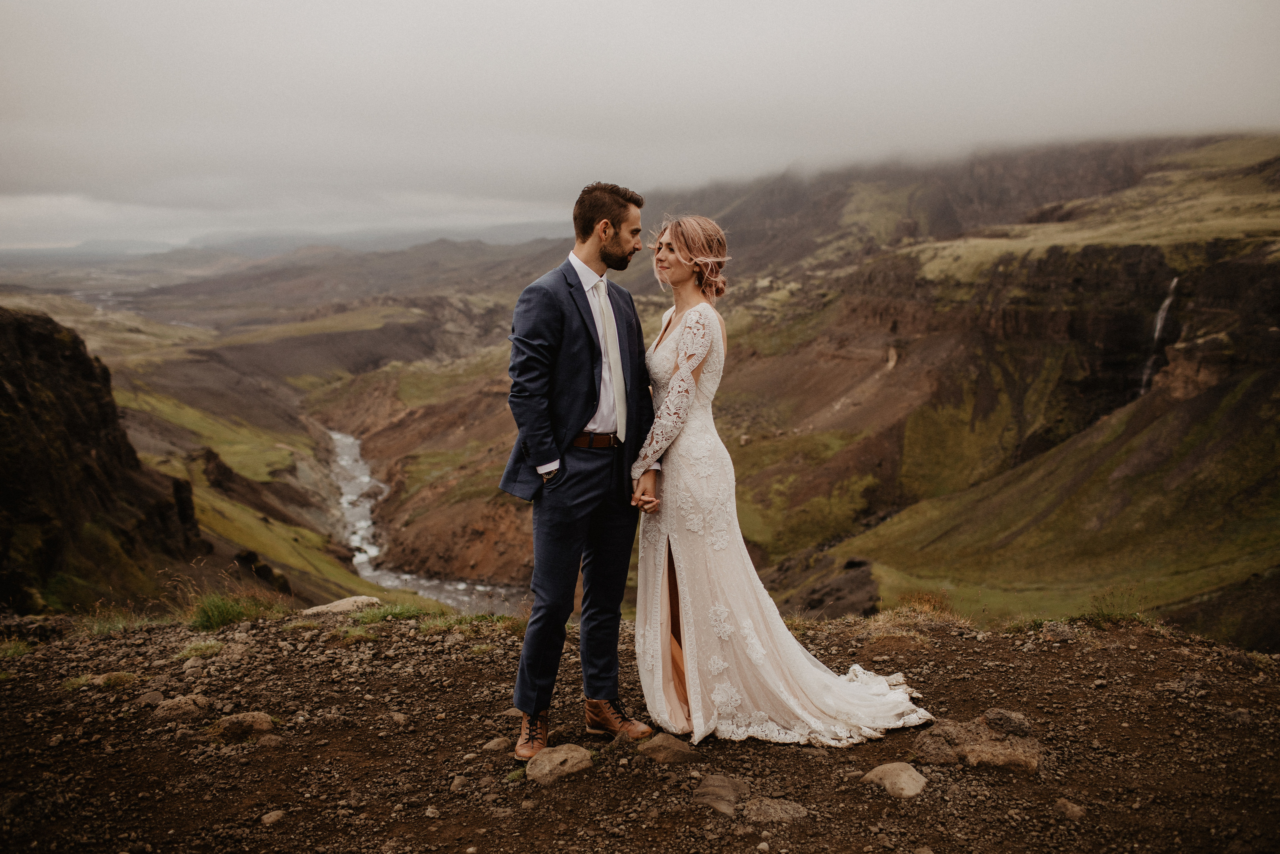Elopement at Haifoss waterfall. Iceland elopement photographer & videographer