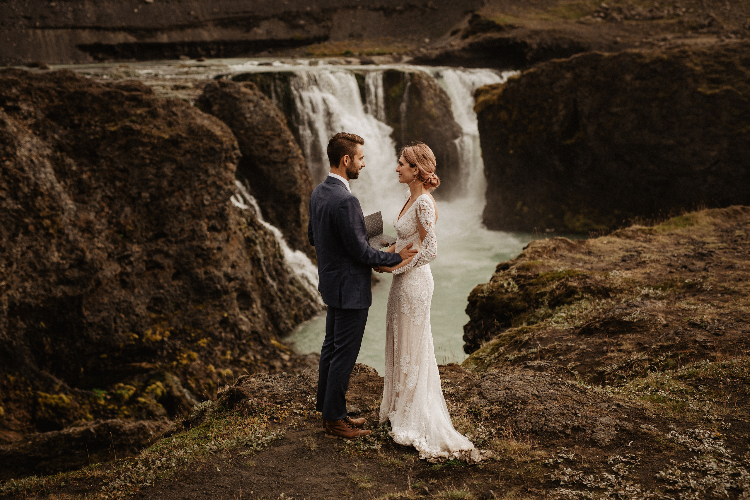 Elopement at Haifoss waterfall. Iceland elopement photographer & videographer