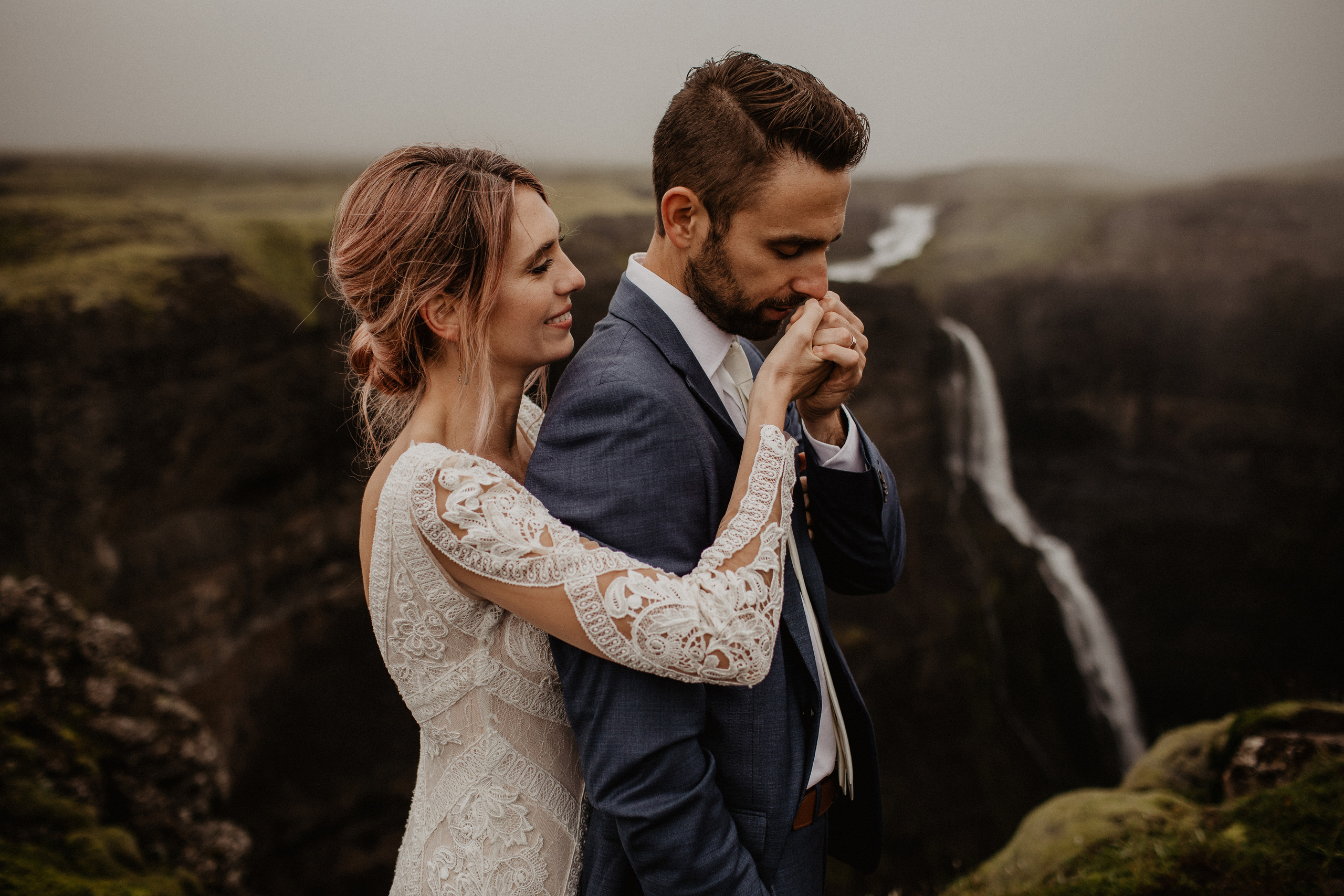 Elopement at Haifoss waterfall. Iceland elopement photographer & videographer