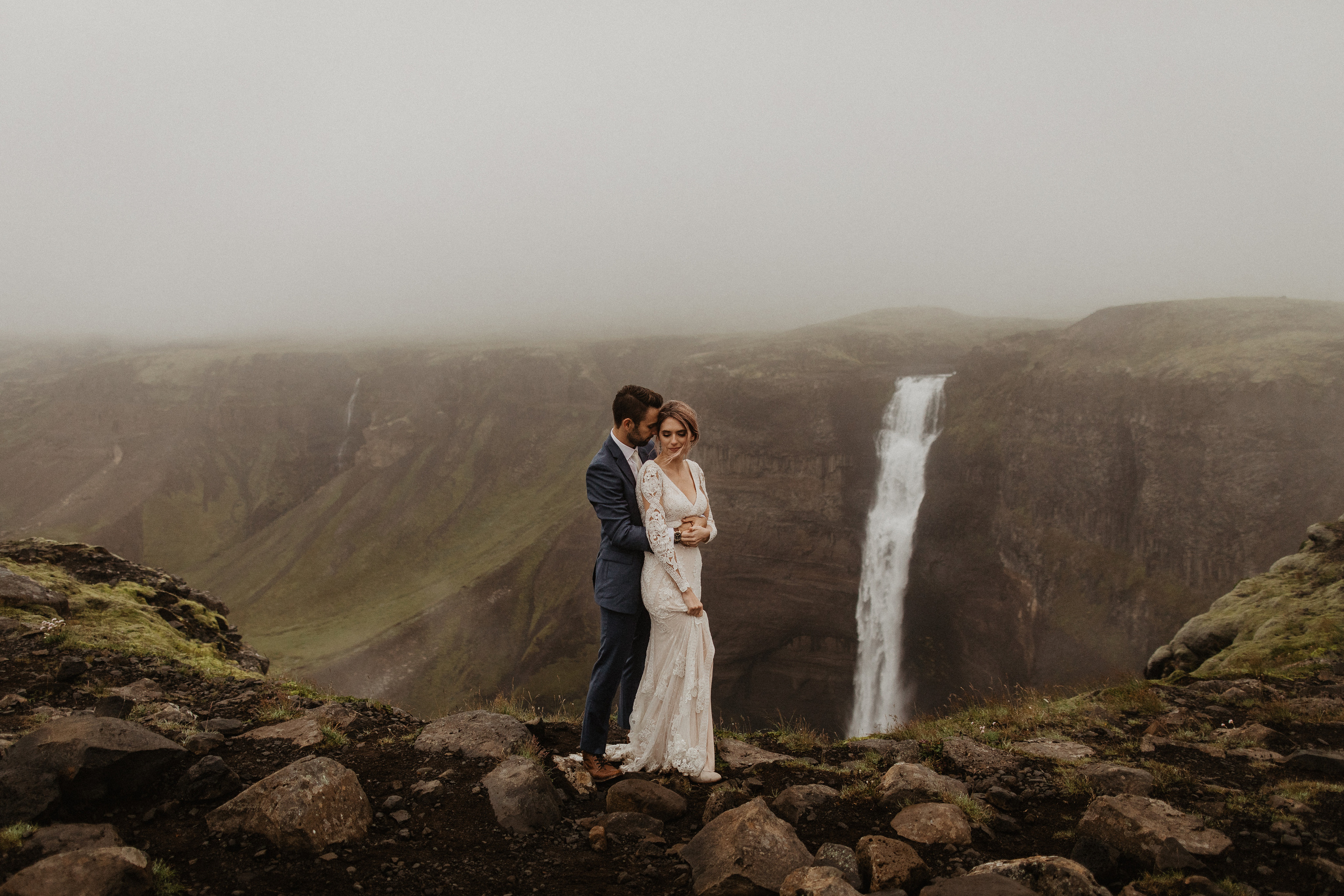 Elopement at Haifoss waterfall. Iceland elopement photographer & videographer