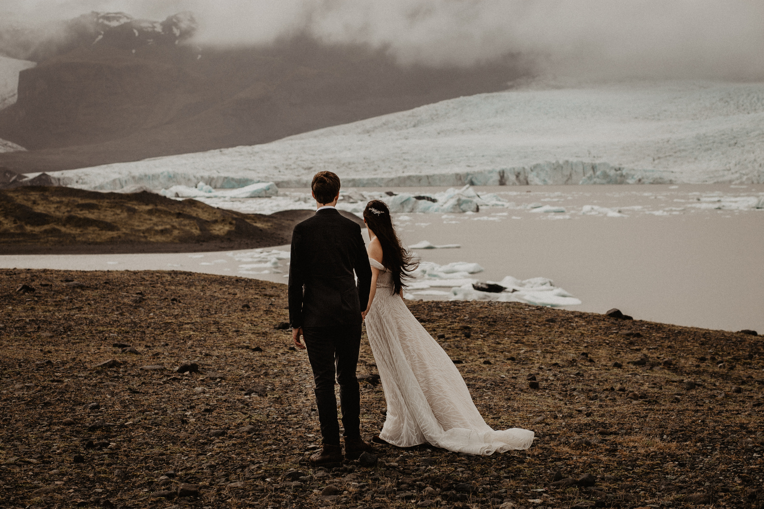 Elopement at secret canyon Iceland and diamond black beach. Iceland elopement photographer & videographer