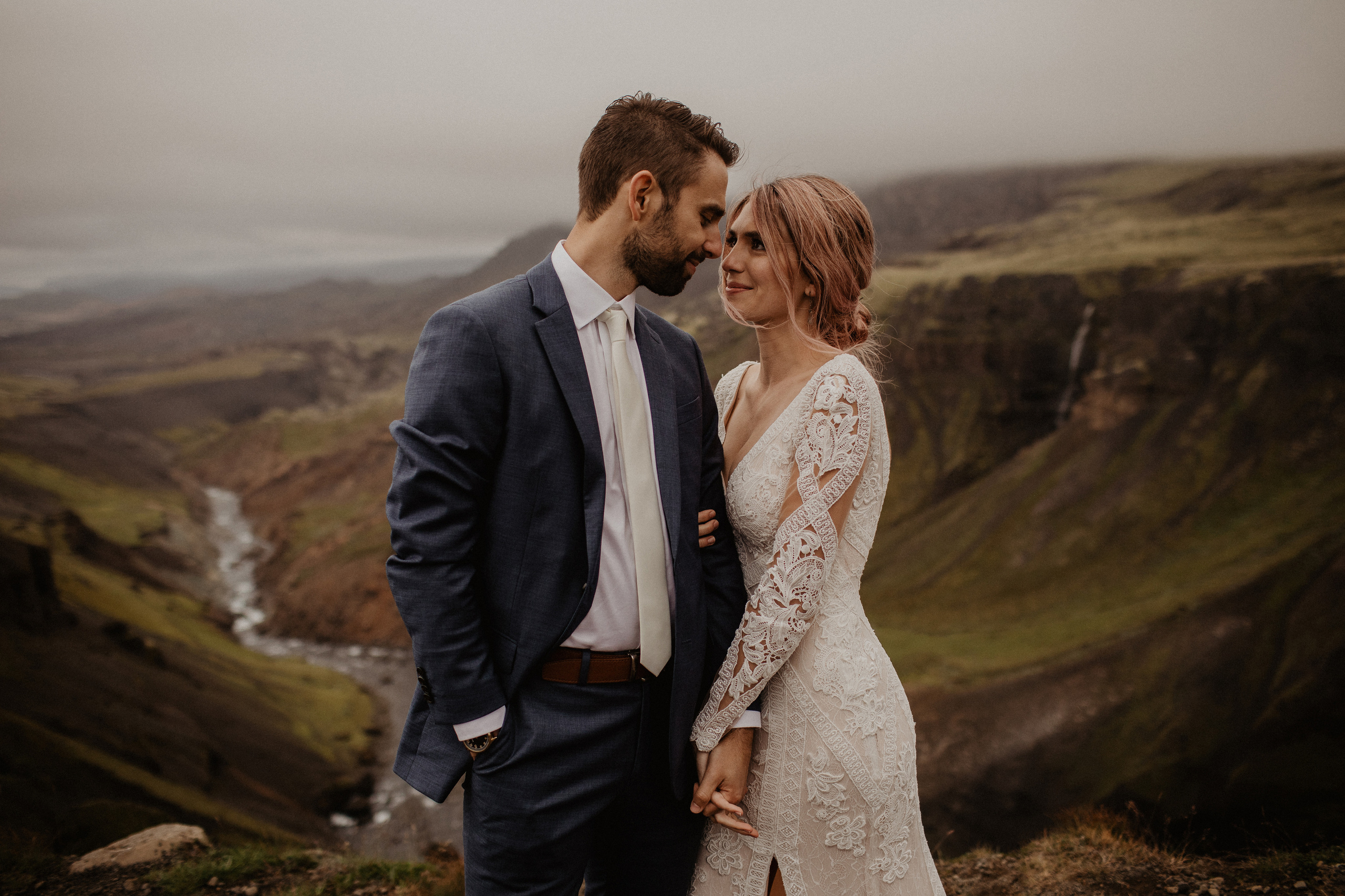 Elopement at Haifoss waterfall. Iceland elopement photographer & videographer