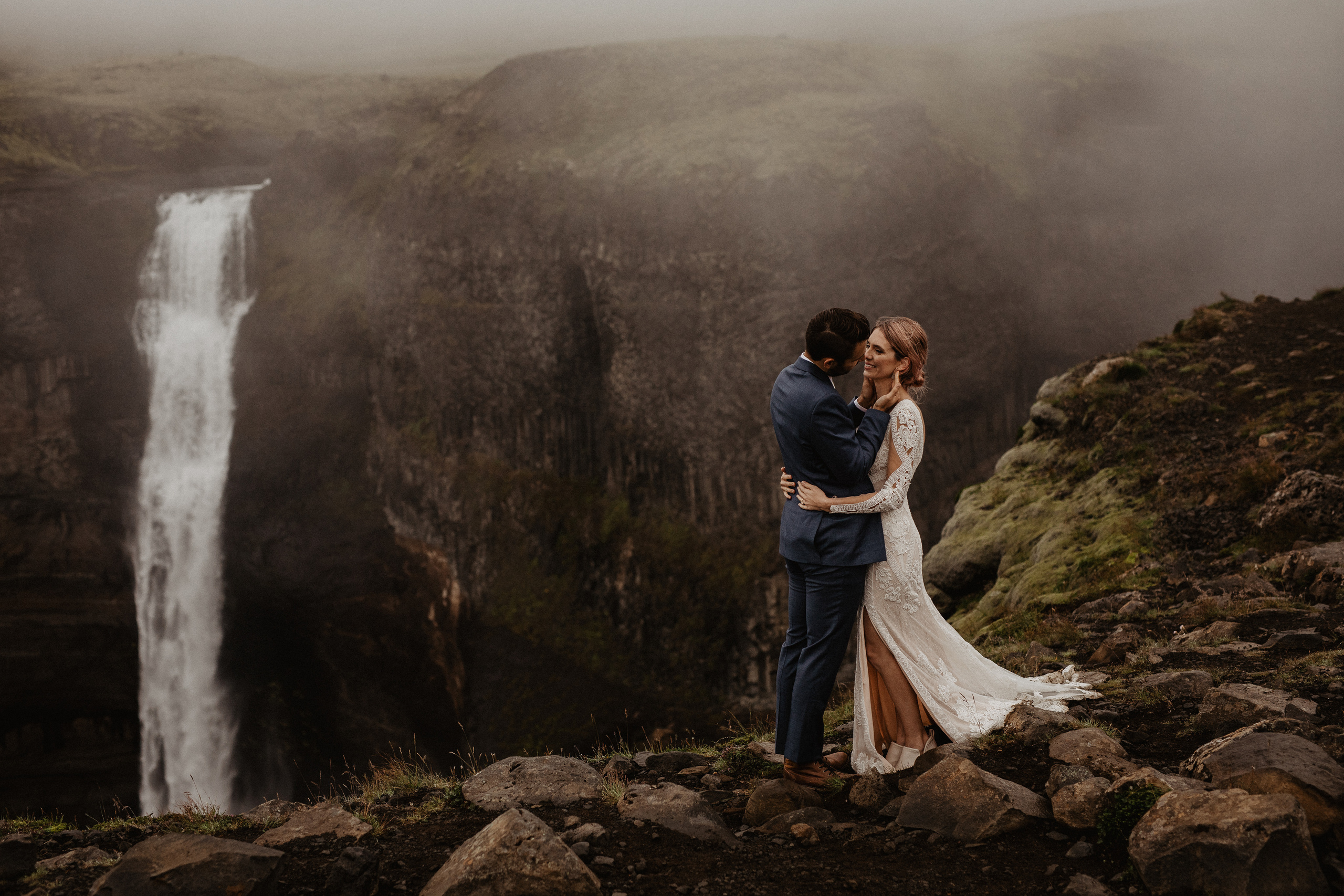 Elopement at Haifoss waterfall. Iceland elopement photographer & videographer