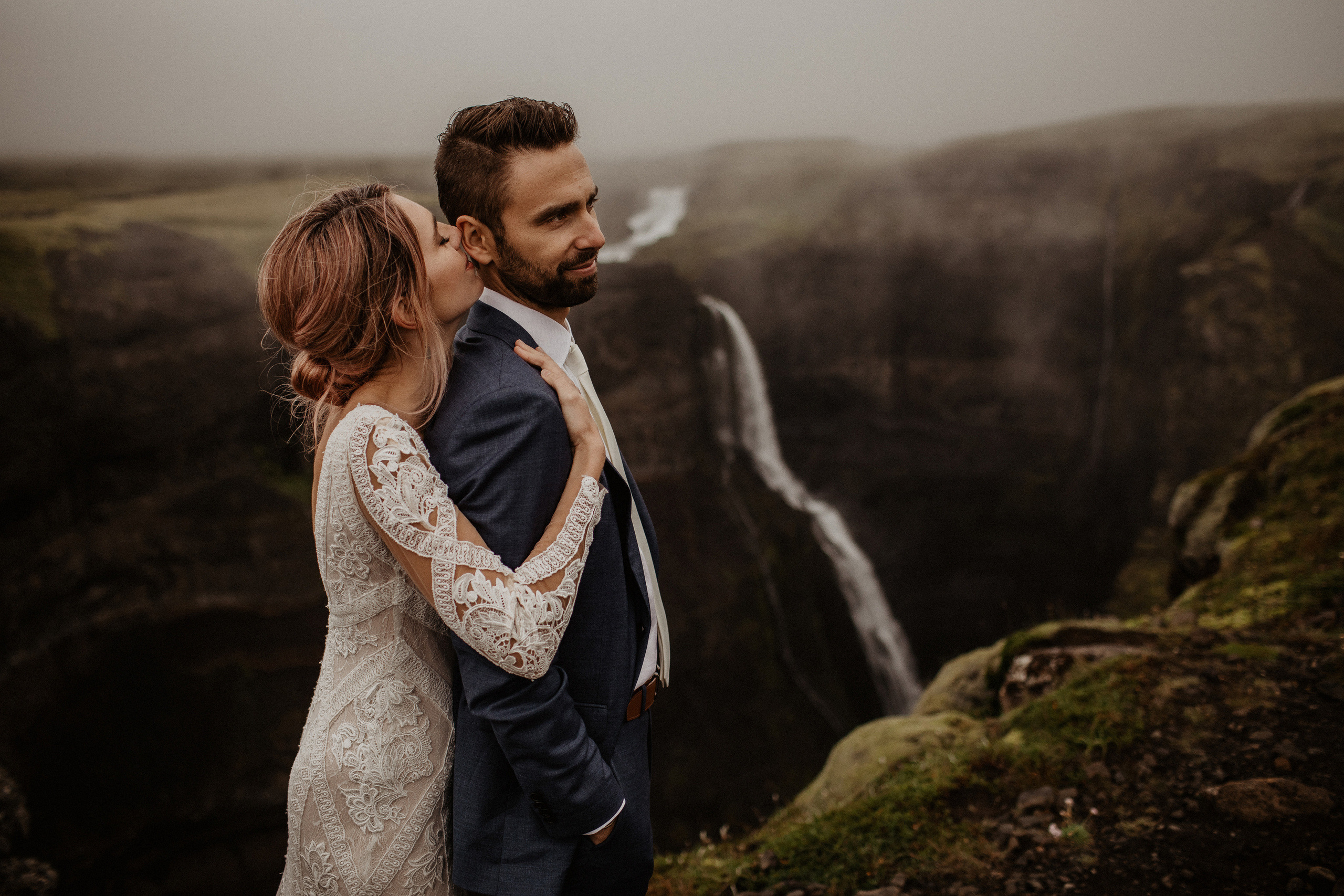 Elopement at Haifoss waterfall. Iceland elopement photographer & videographer