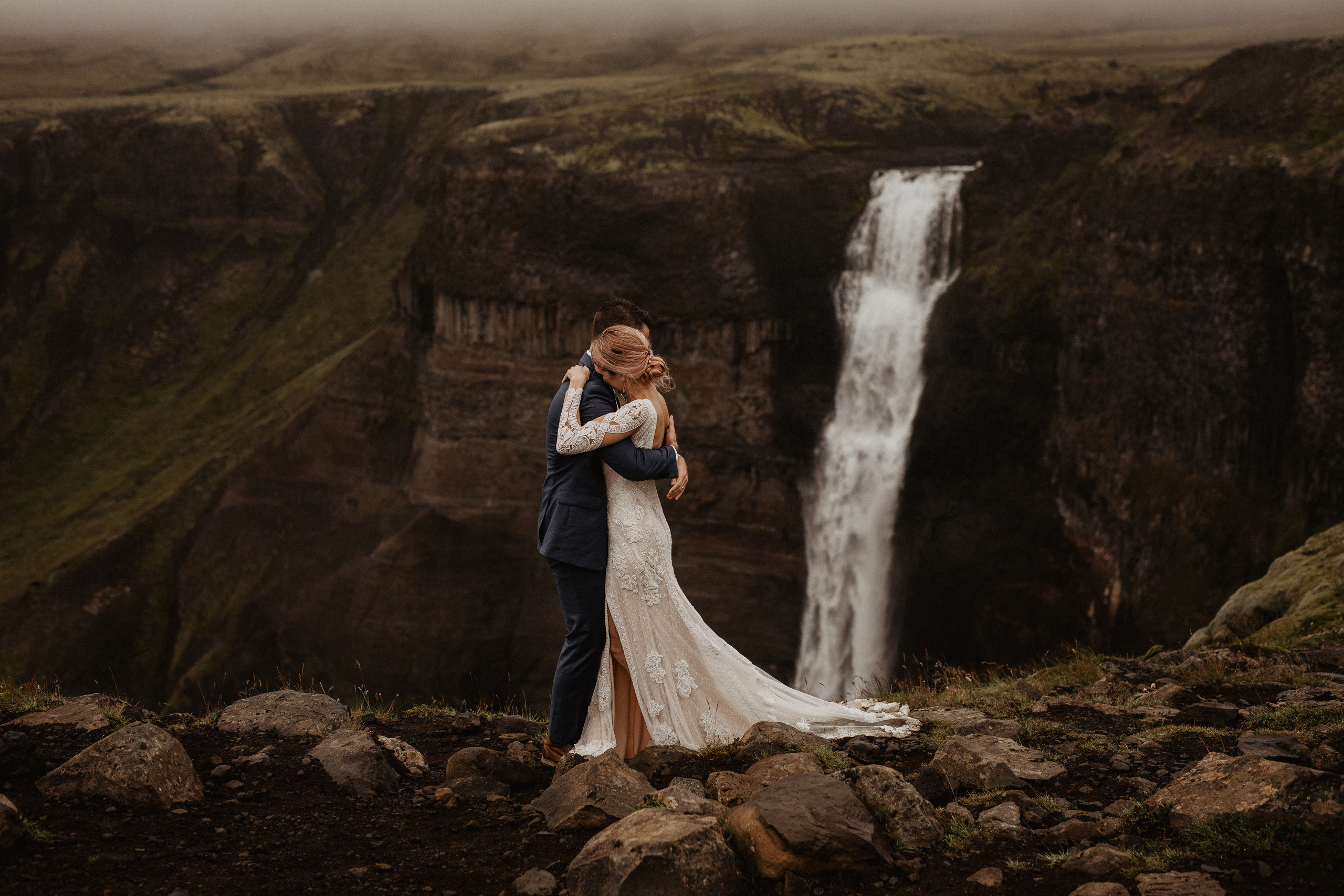 Elopement at Haifoss waterfall. Iceland elopement photographer & videographer