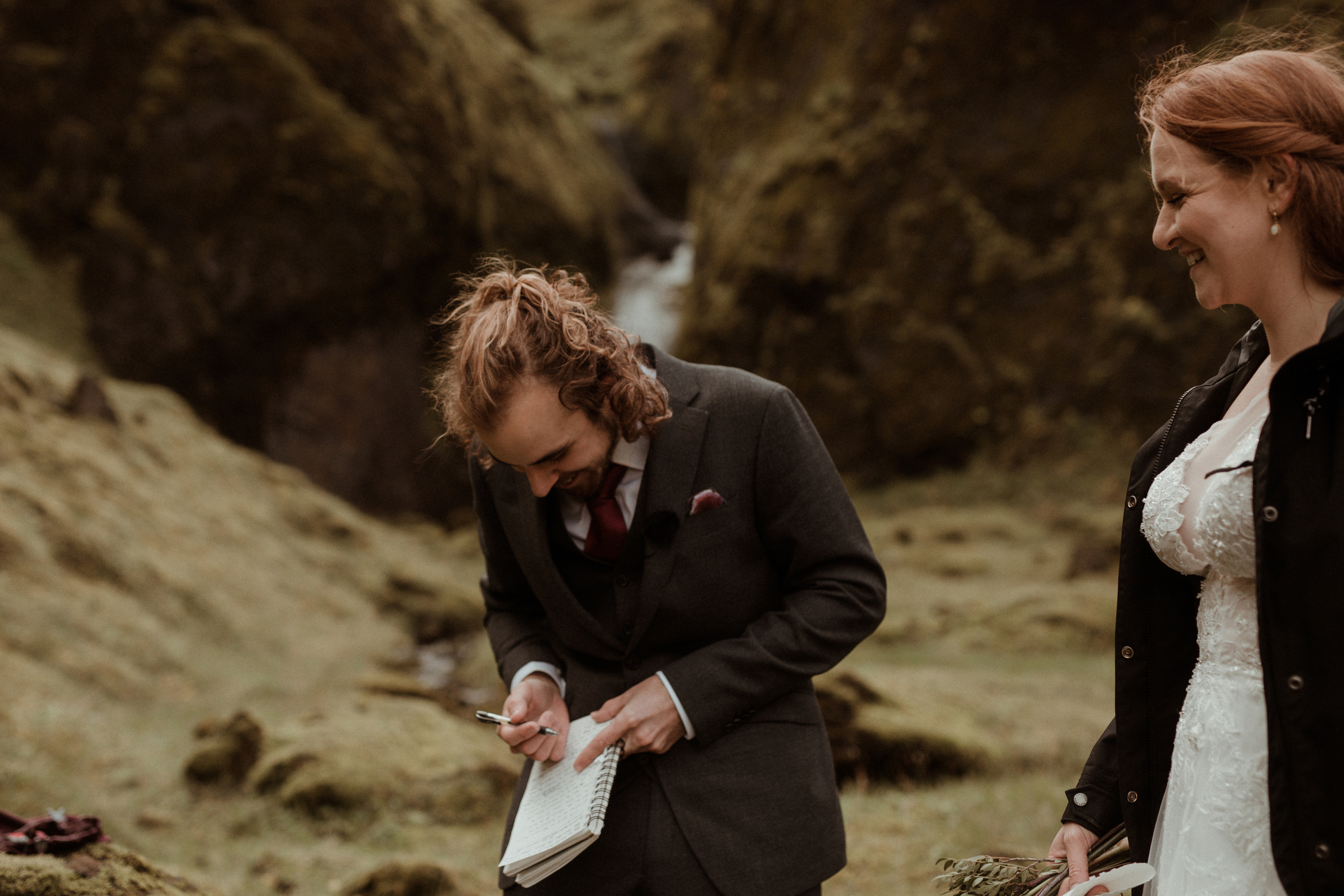 Ceremony at secret waterfall Iceland. Iceland elopement photographer & videographer