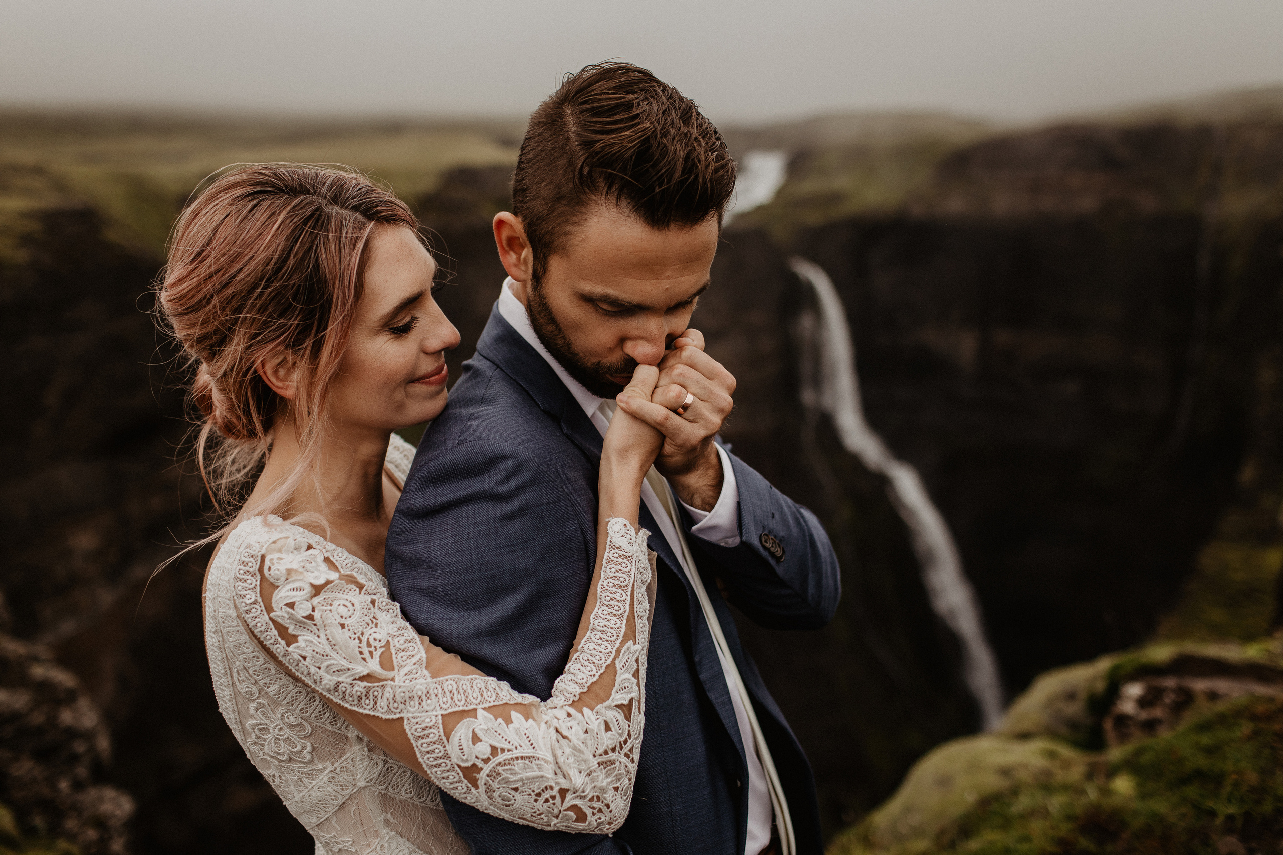 Elopement at Haifoss waterfall. Iceland elopement photographer & videographer