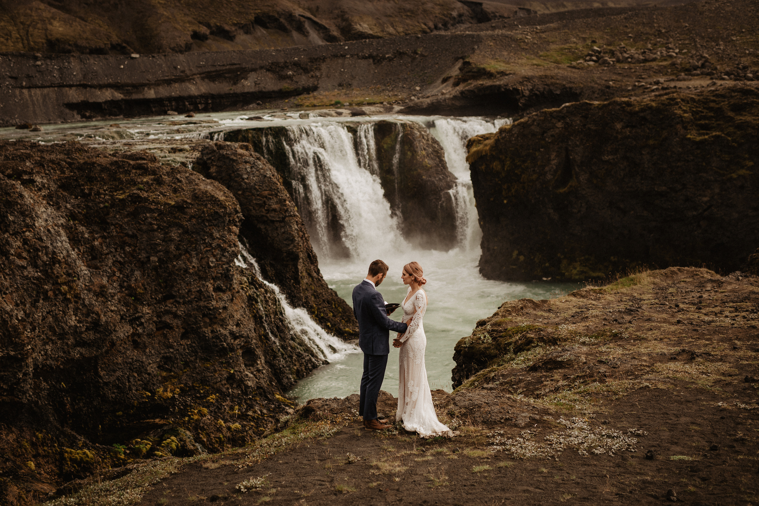 Elopement at Haifoss waterfall. Iceland elopement photographer & videographer