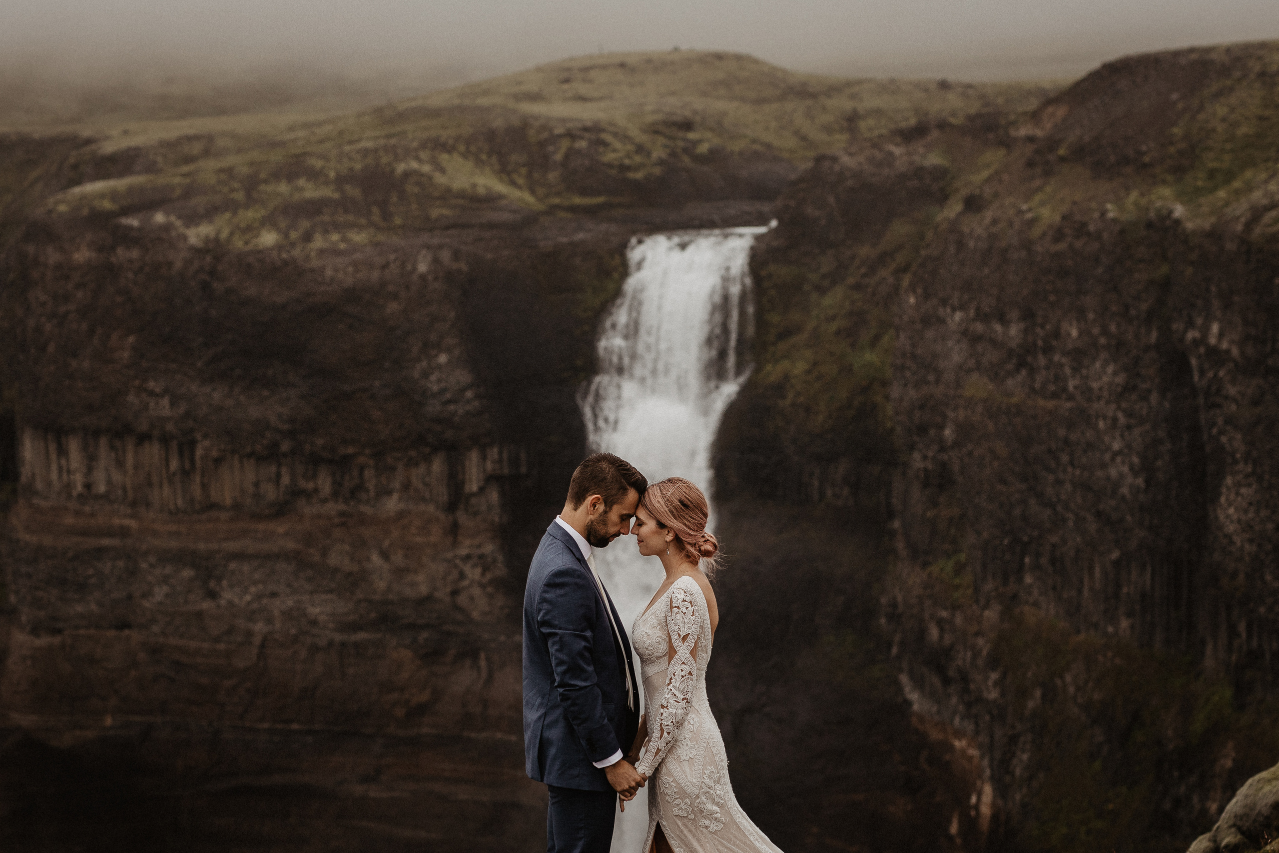 Elopement at Haifoss waterfall. Iceland elopement photographer & videographer