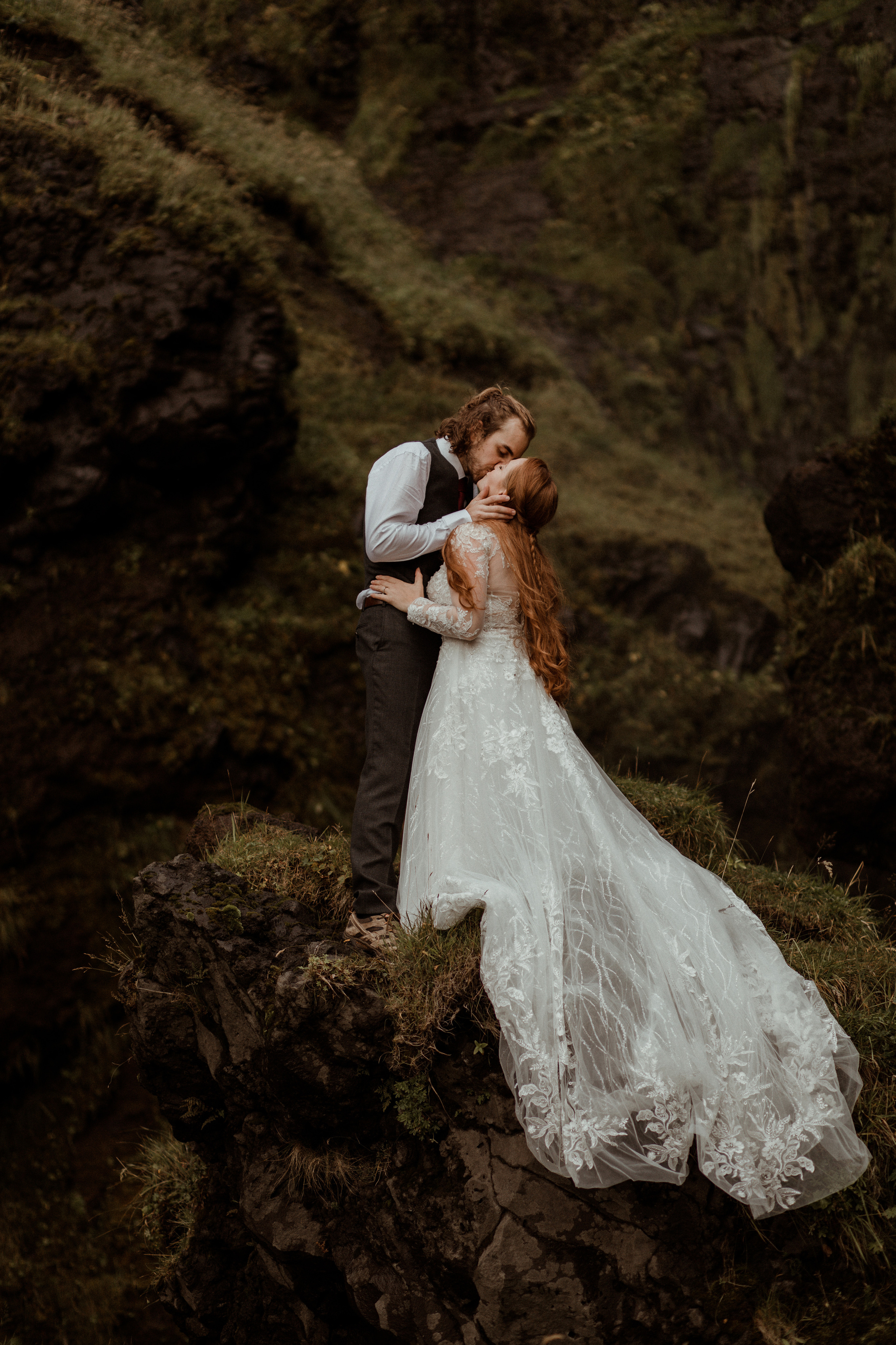 Ceremony at secret waterfall Iceland. Iceland elopement photographer & videographer