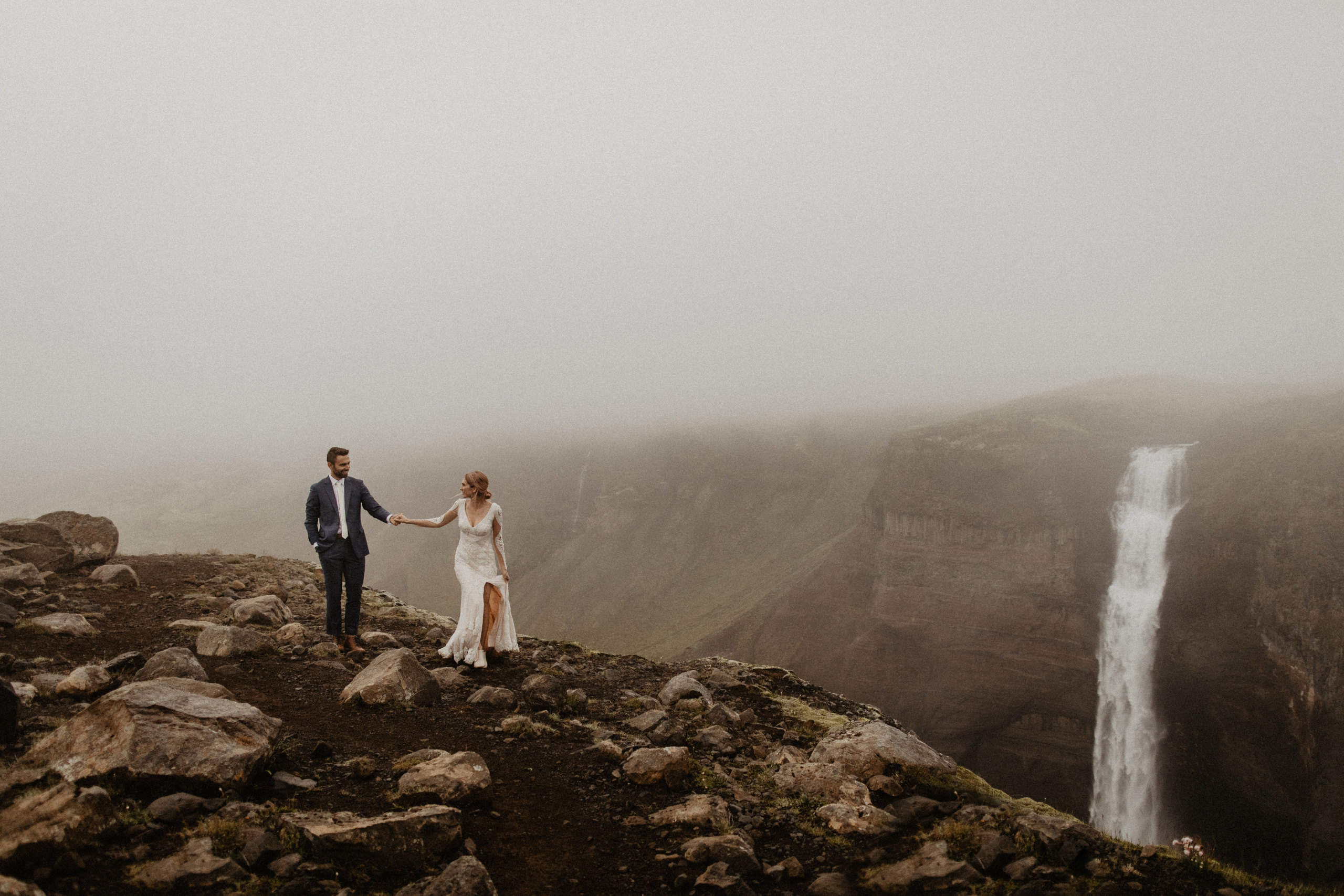 Elopement at Haifoss waterfall. Iceland elopement photographer & videographer