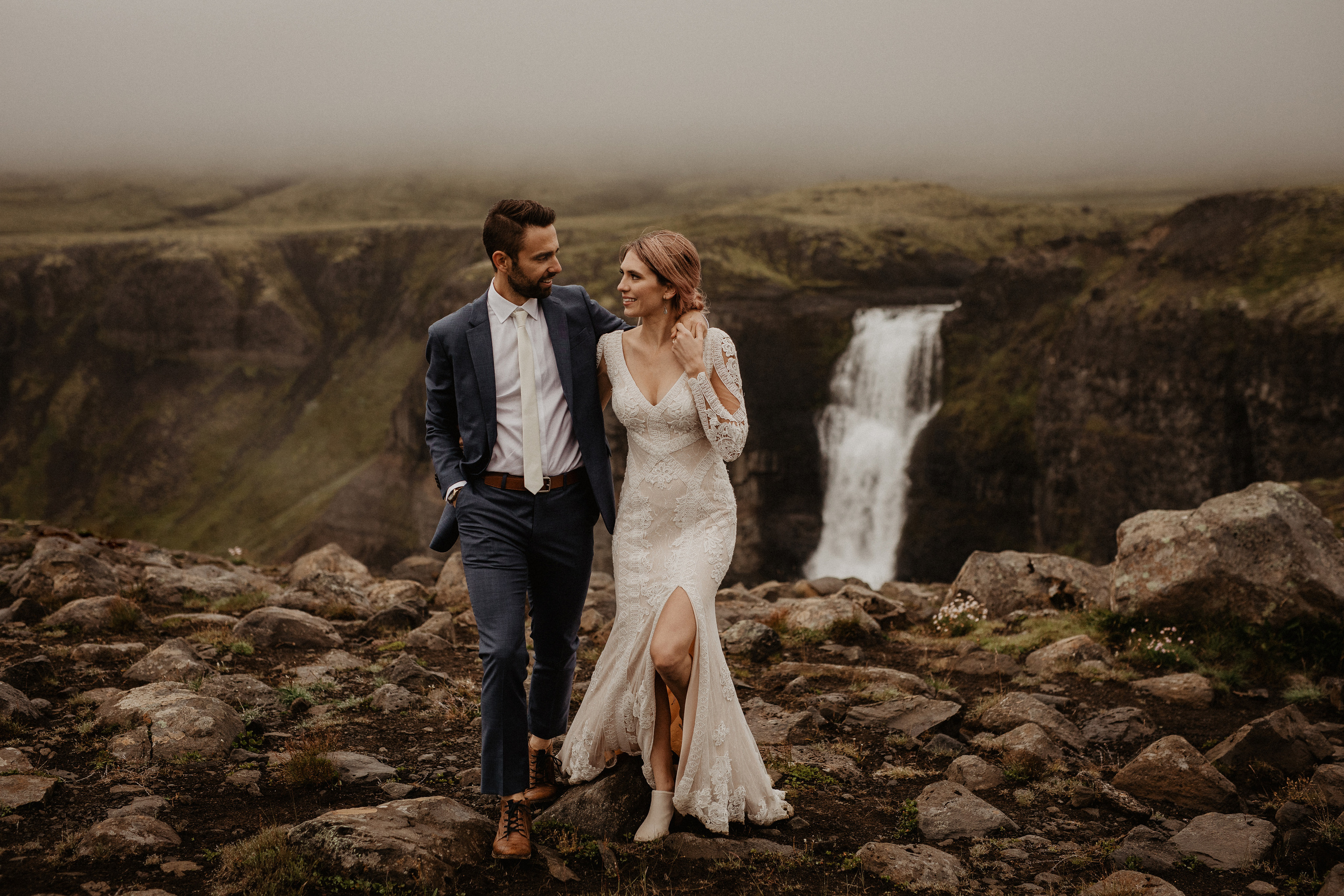 Elopement at Haifoss waterfall. Iceland elopement photographer & videographer
