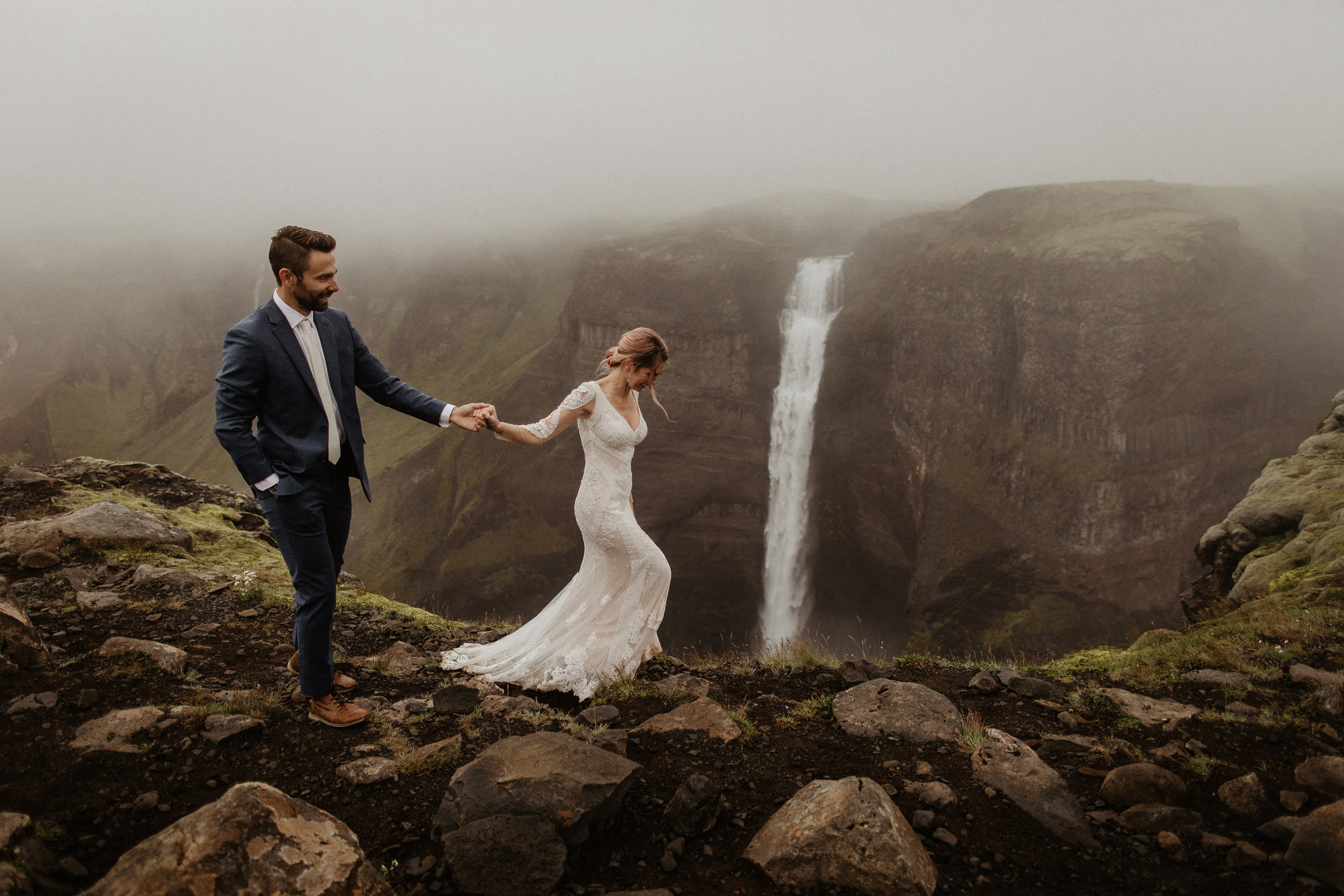 Elopement at Haifoss waterfall. Iceland elopement photographer & videographer
