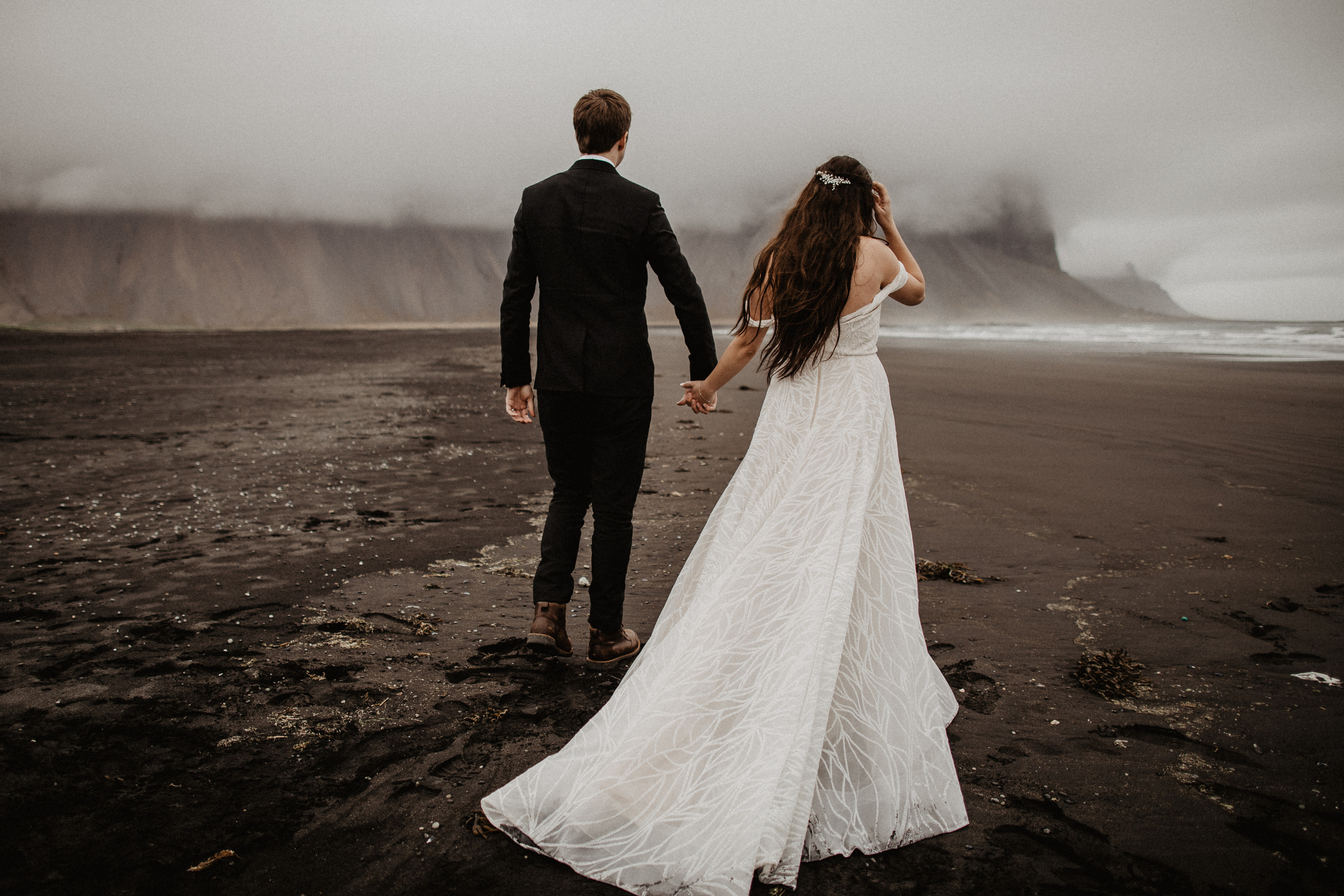 Elopement at secret canyon Iceland and diamond black beach. Iceland elopement photographer & videographer