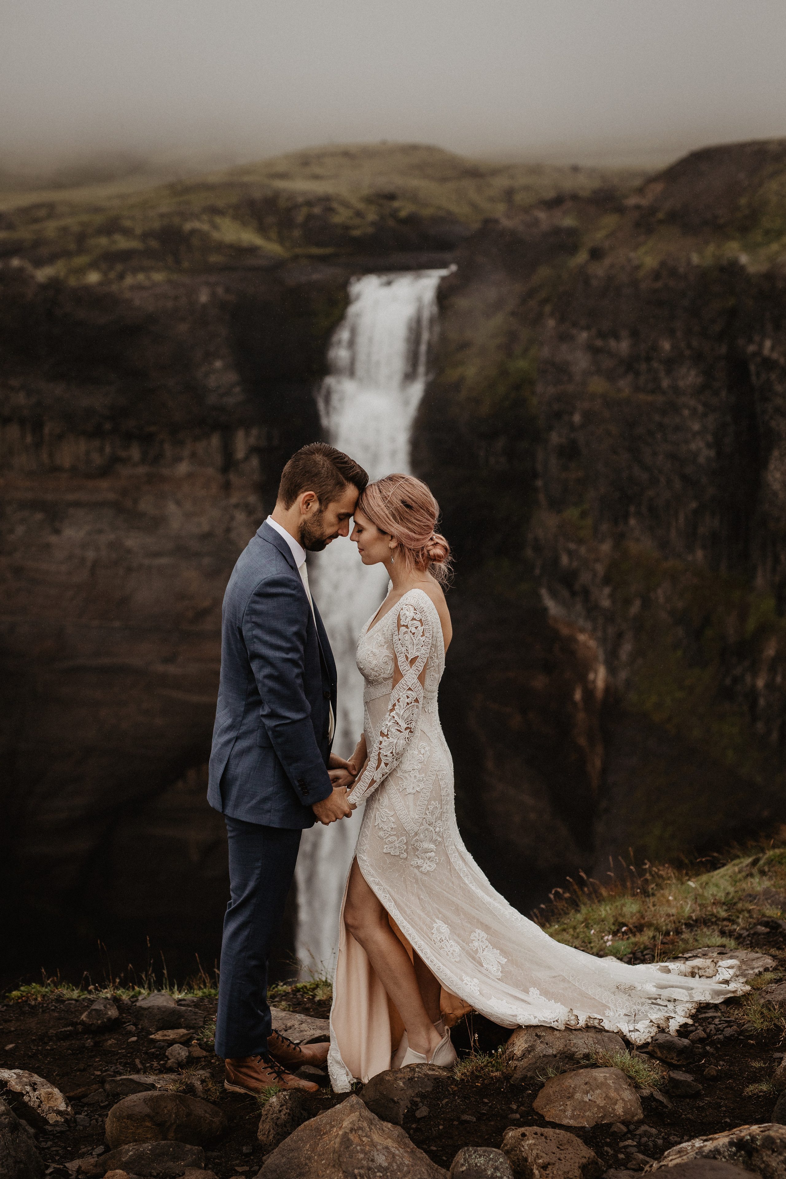Elopement at Haifoss waterfall. Iceland elopement photographer & videographer