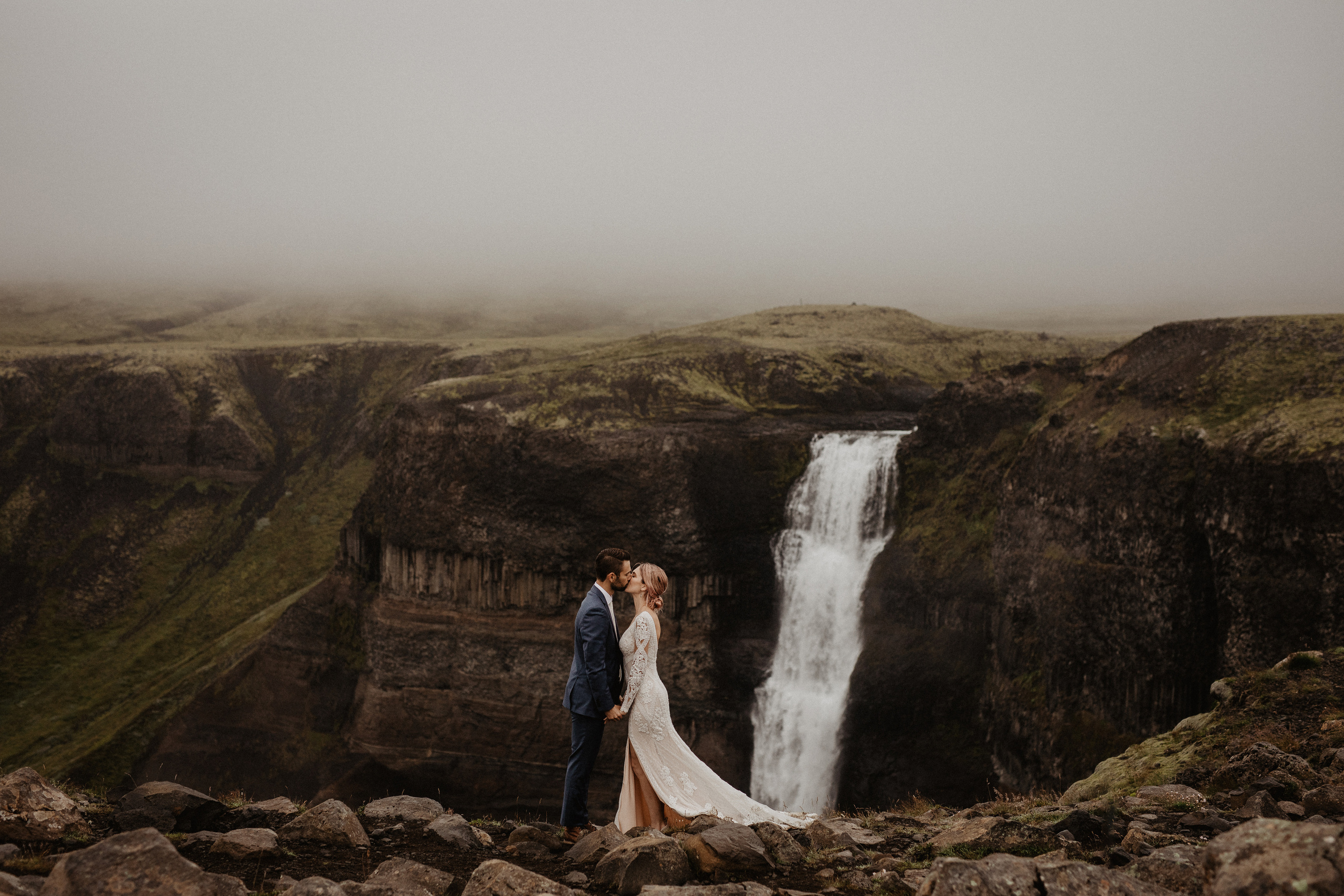 Elopement at Haifoss waterfall. Iceland elopement photographer & videographer