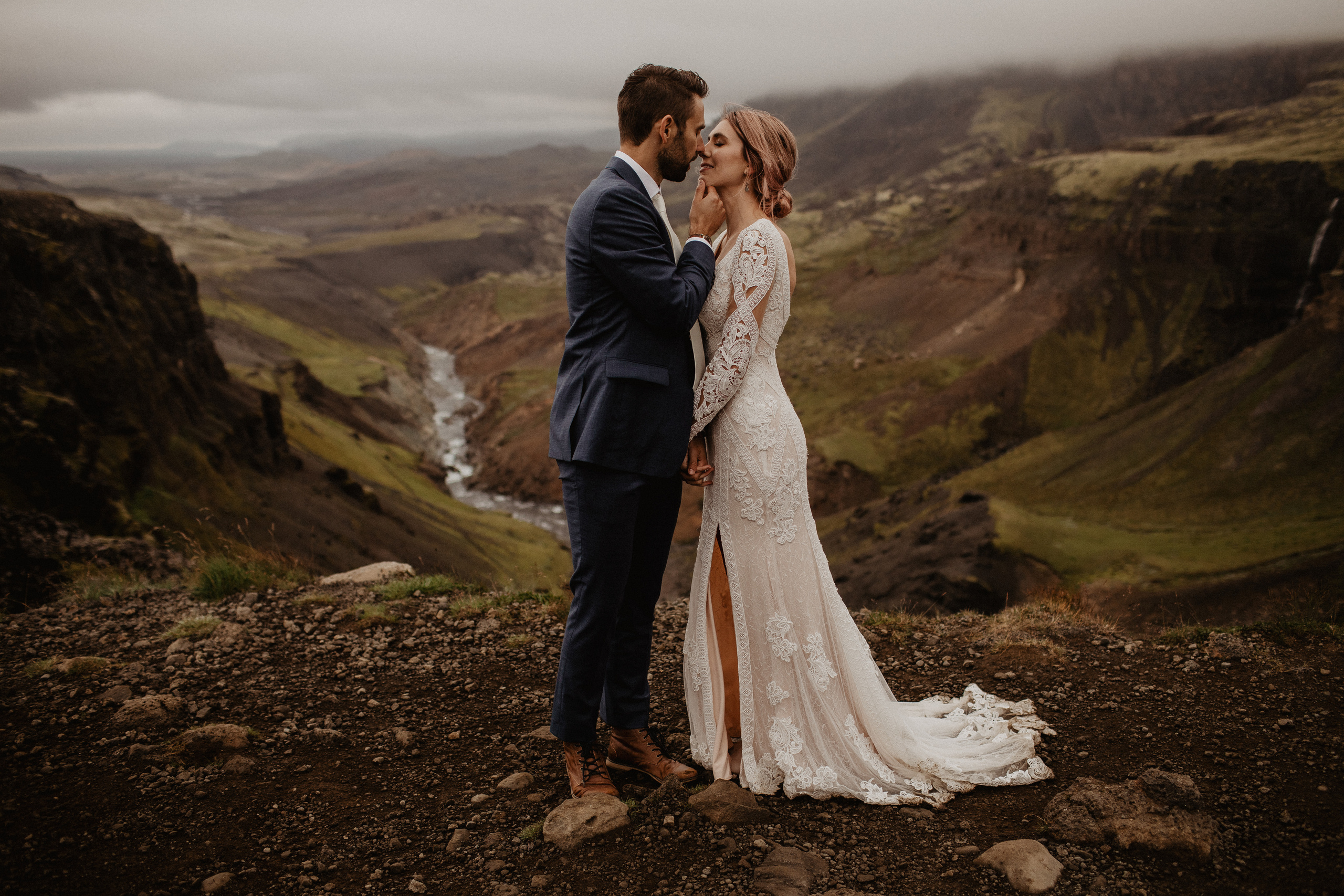 Elopement at Haifoss waterfall. Iceland elopement photographer & videographer