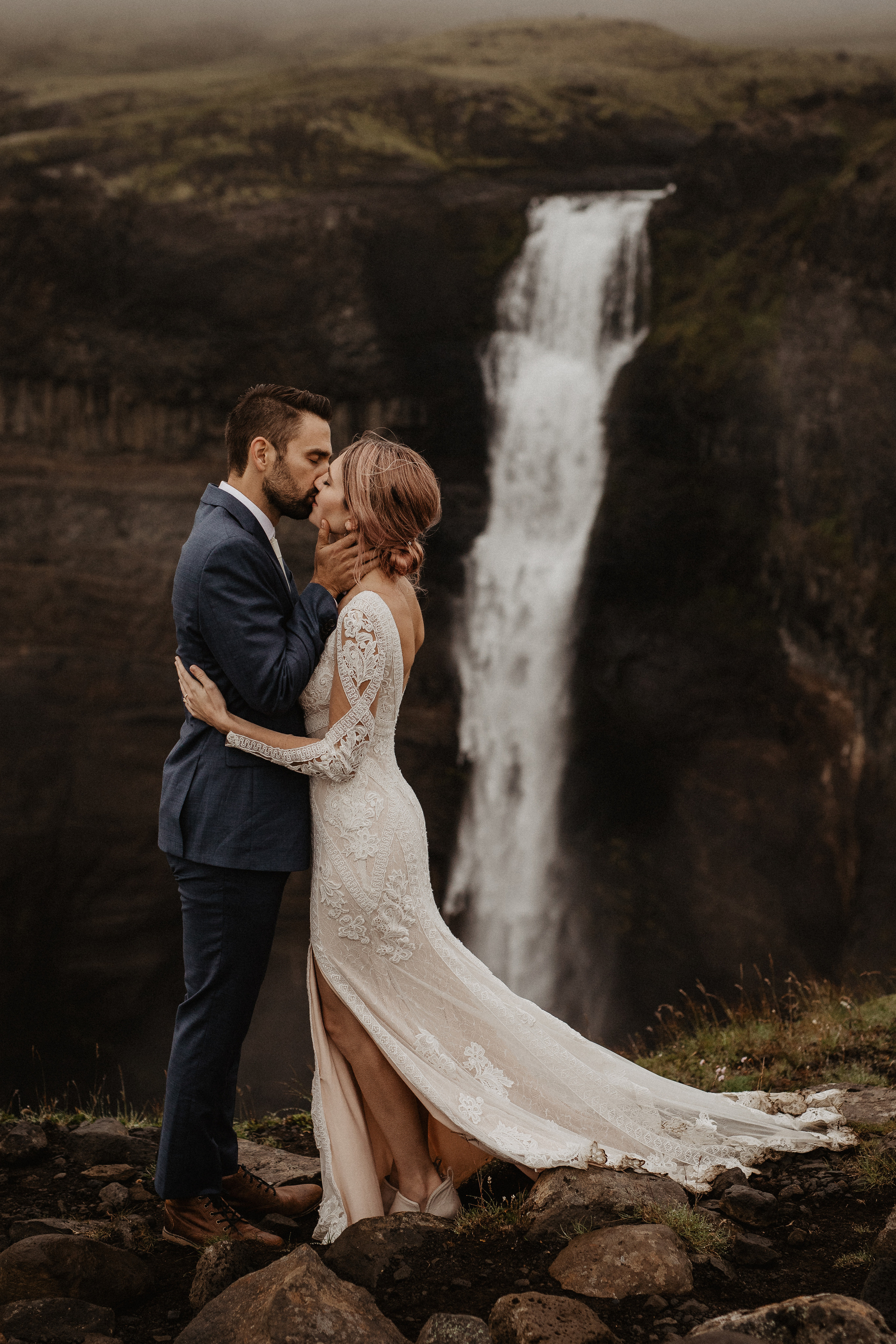 Elopement at Haifoss waterfall. Iceland elopement photographer & videographer
