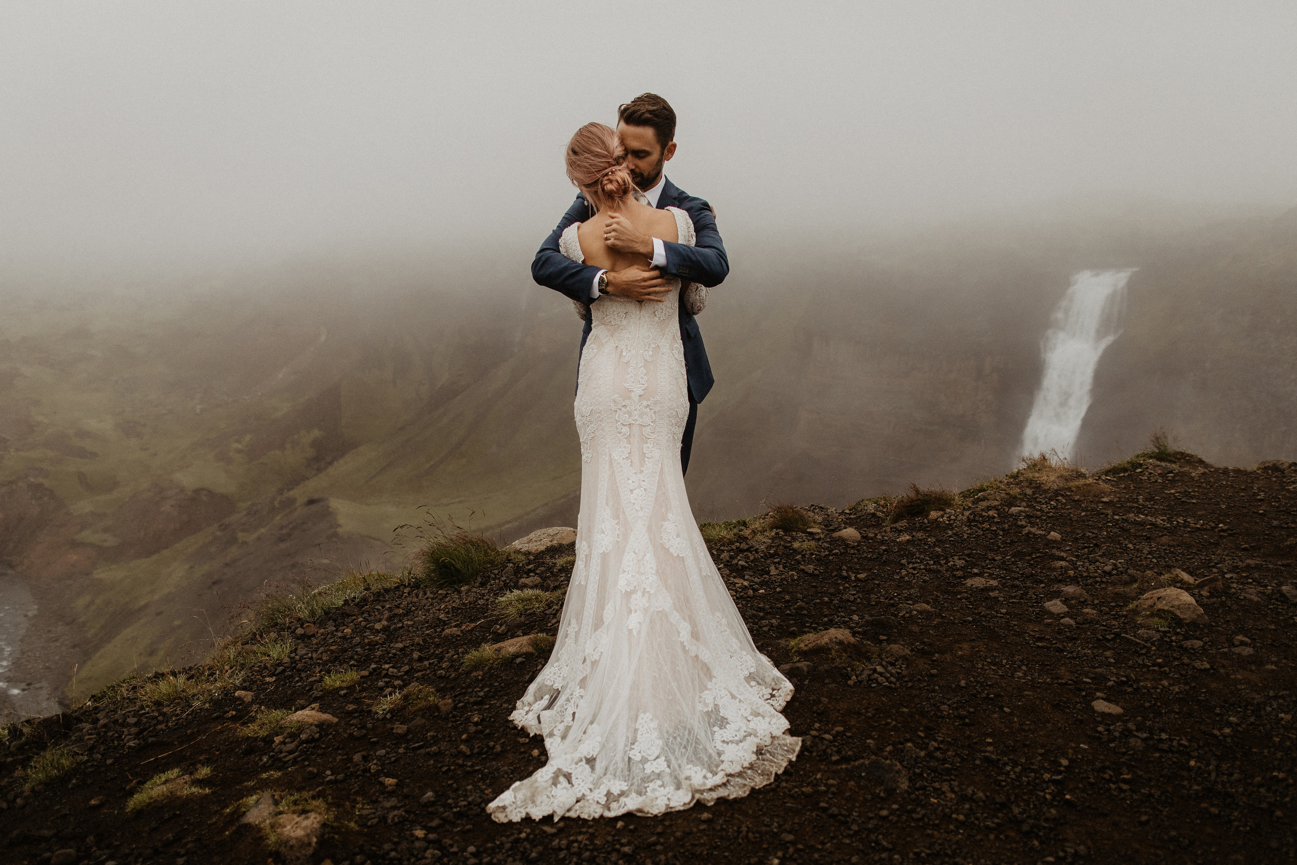 Elopement at Haifoss waterfall. Iceland elopement photographer & videographer