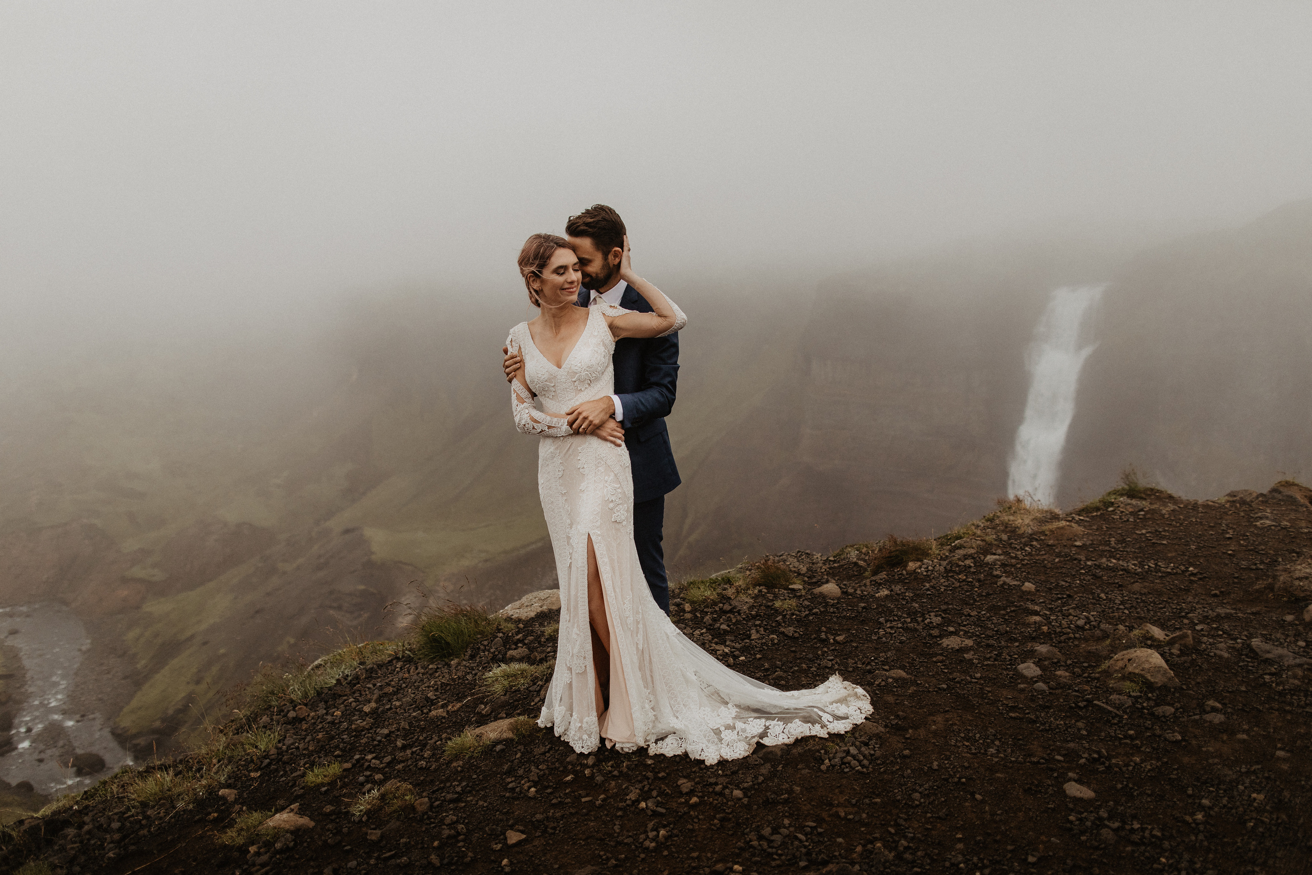 Elopement at Haifoss waterfall. Iceland elopement photographer & videographer