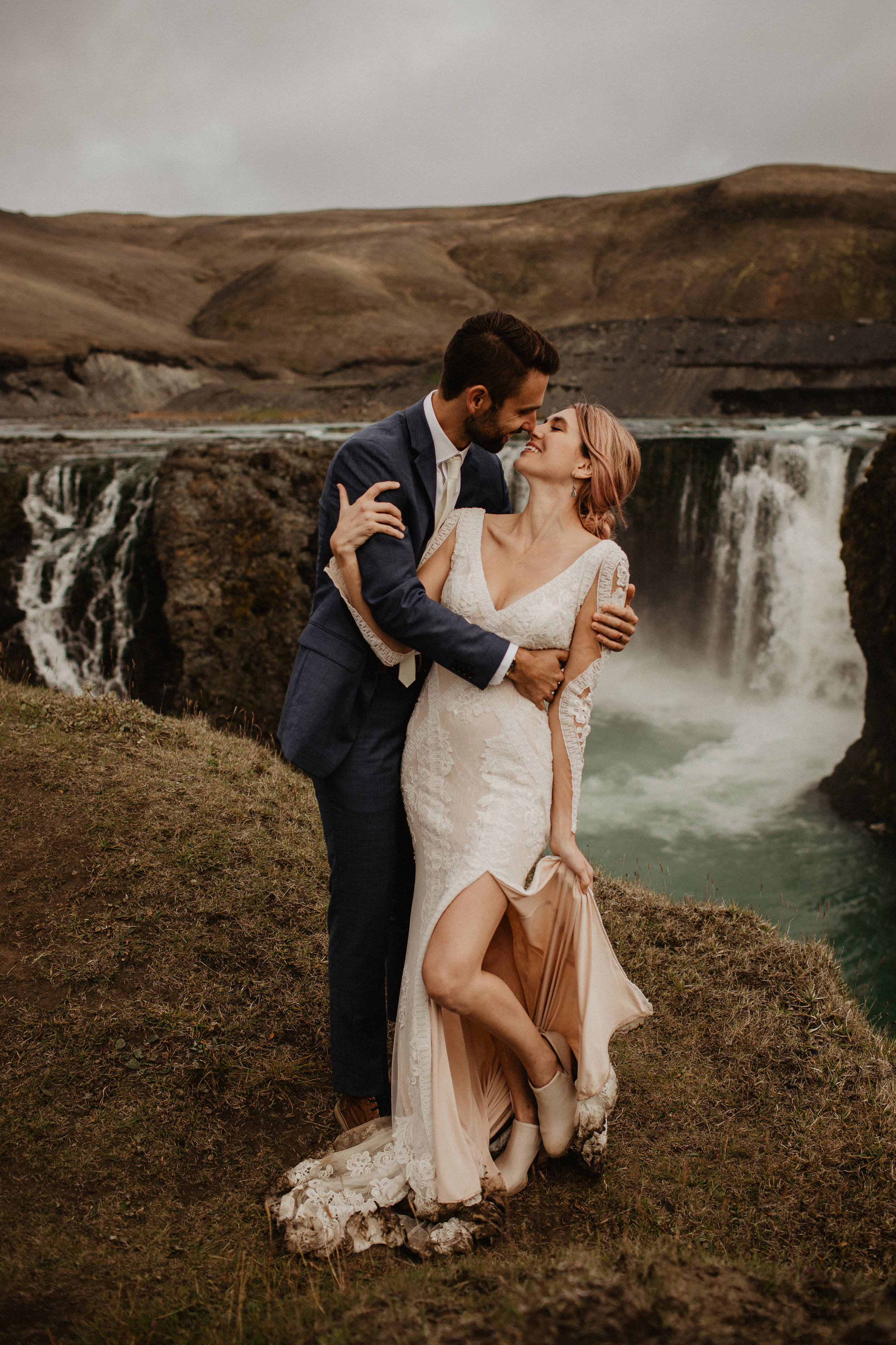 Elopement at Haifoss waterfall. Iceland elopement photographer & videographer