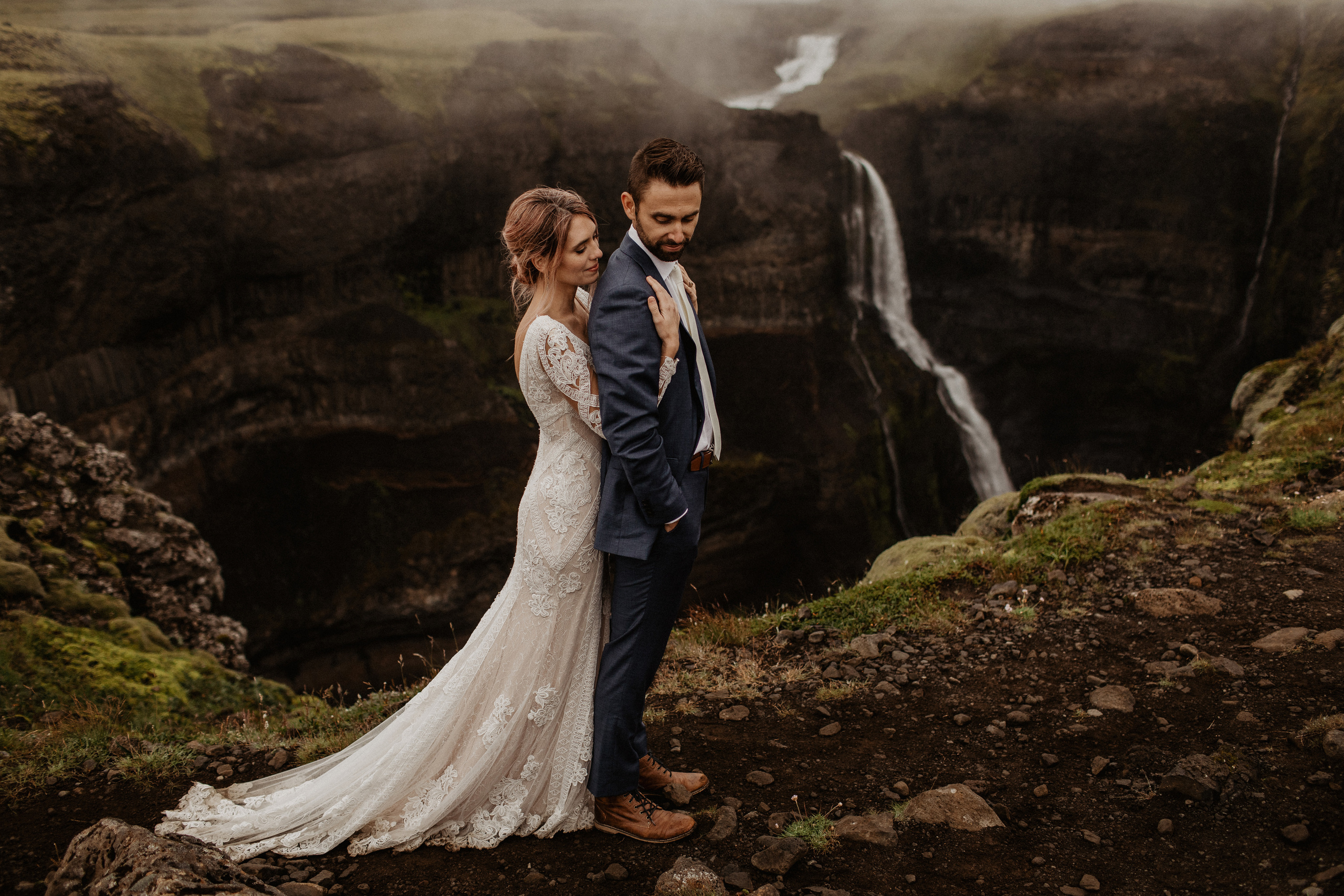 Elopement at Haifoss waterfall. Iceland elopement photographer & videographer