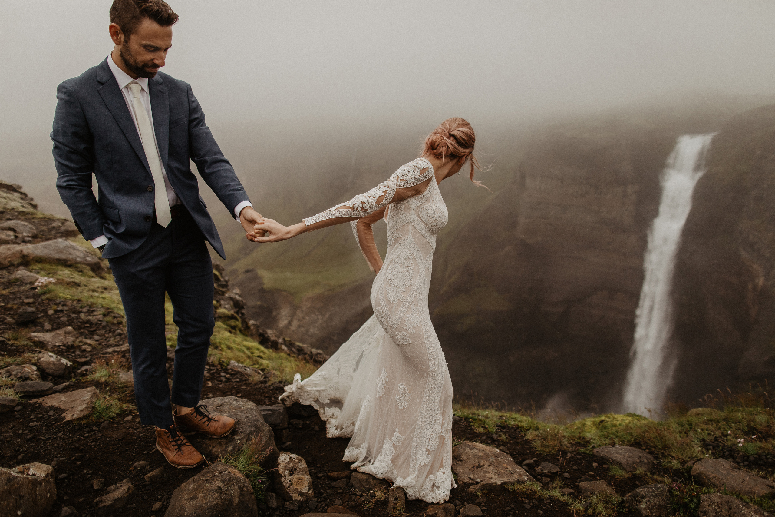 Elopement at Haifoss waterfall. Iceland elopement photographer & videographer