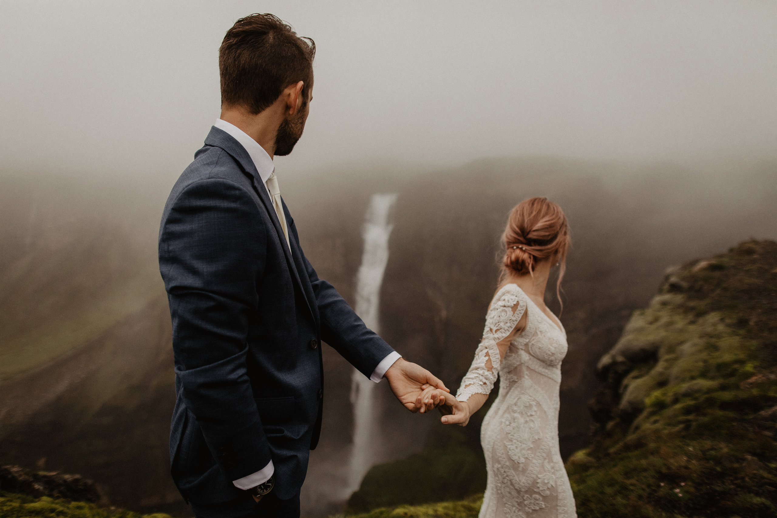 Elopement at Haifoss waterfall. Iceland elopement photographer & videographer