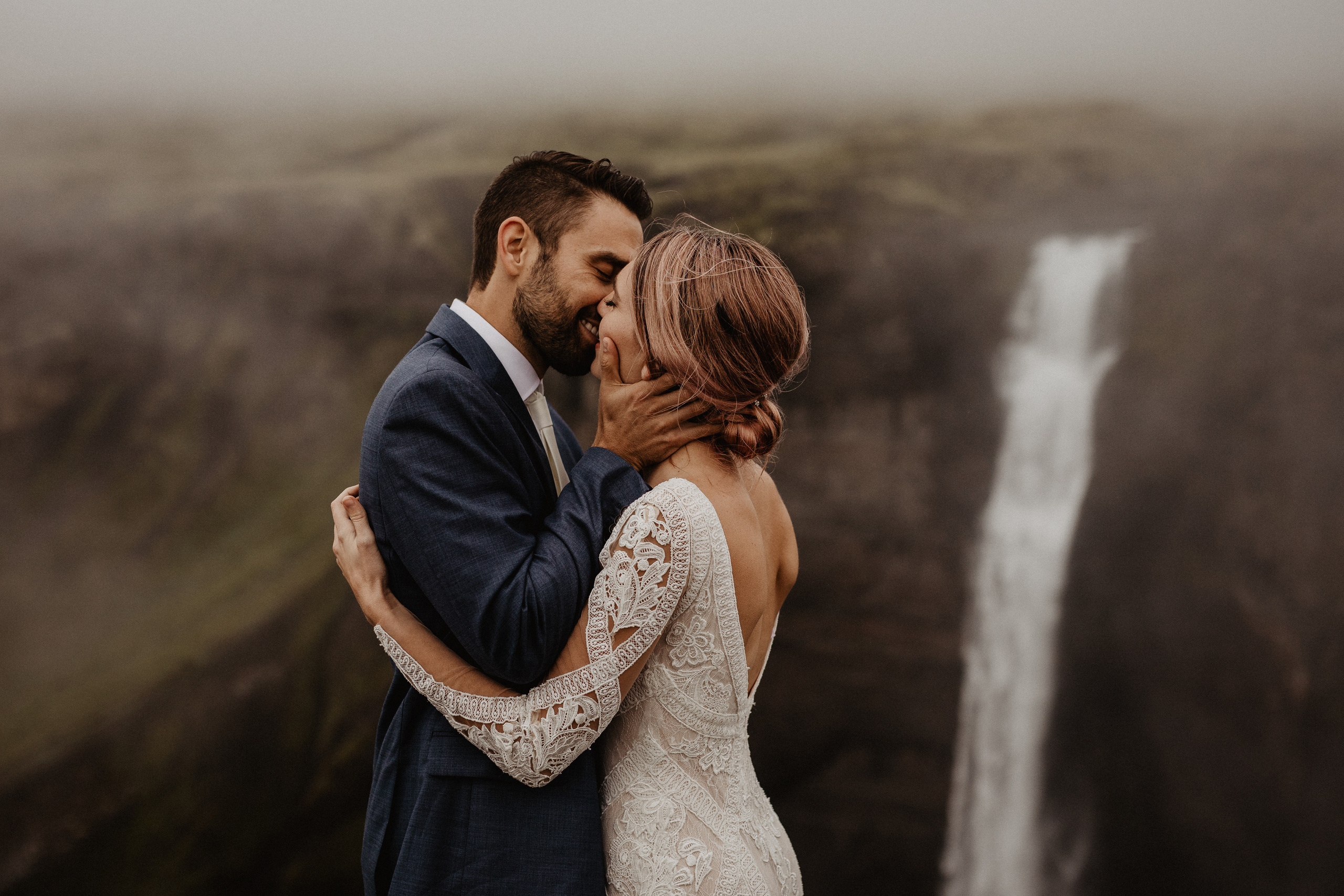 Elopement at Haifoss waterfall. Iceland elopement photographer & videographer