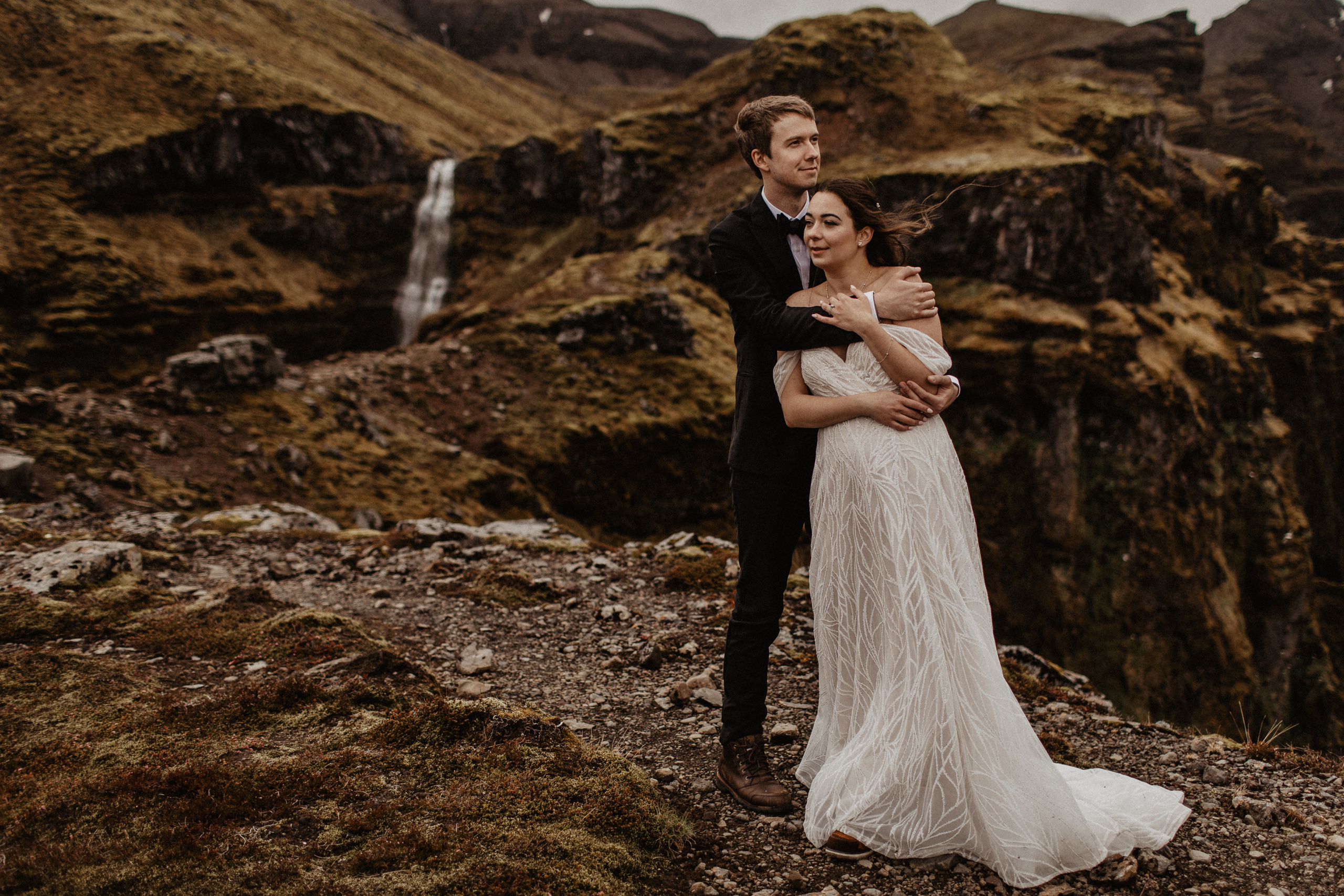 Elopement at secret canyon Iceland and diamond black beach. Iceland elopement photographer & videographer