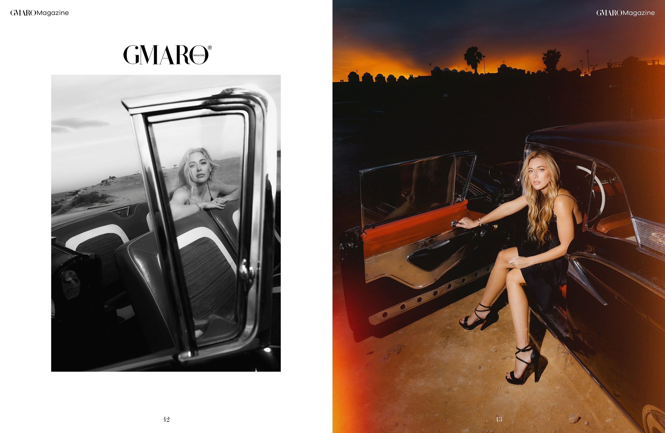 Элегантная съемка у моря с ретро автомобилем в Торревьехе, Аликанте