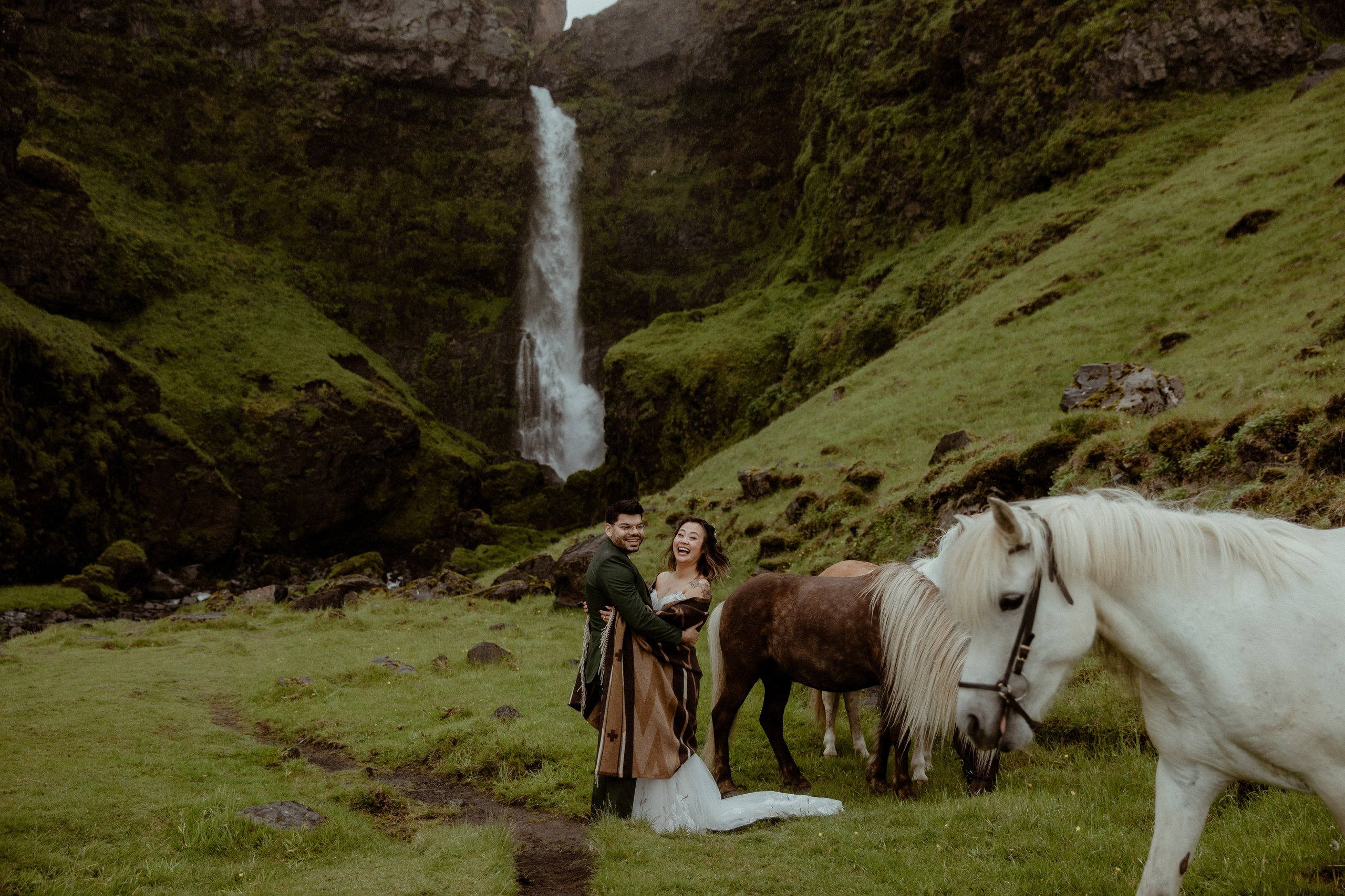 Elopement at Kvernufoss Waterfall. Iceland elopement photographer & videographer