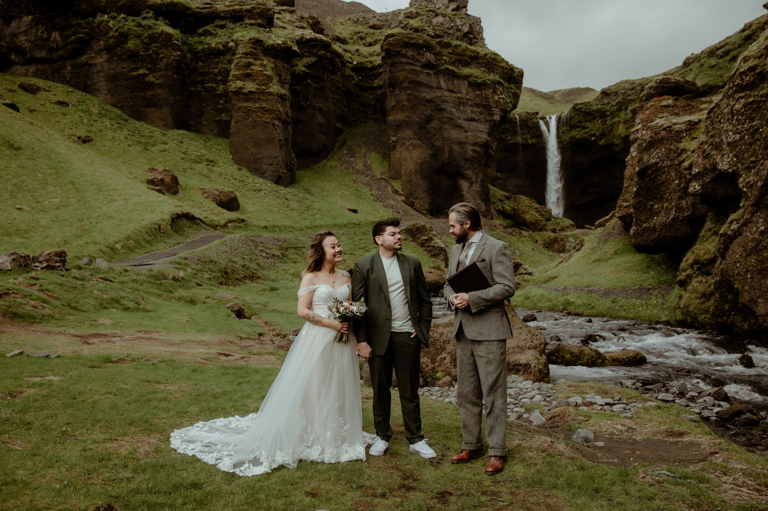 Elopement at Kvernufoss Waterfall. Iceland elopement photographer & videographer