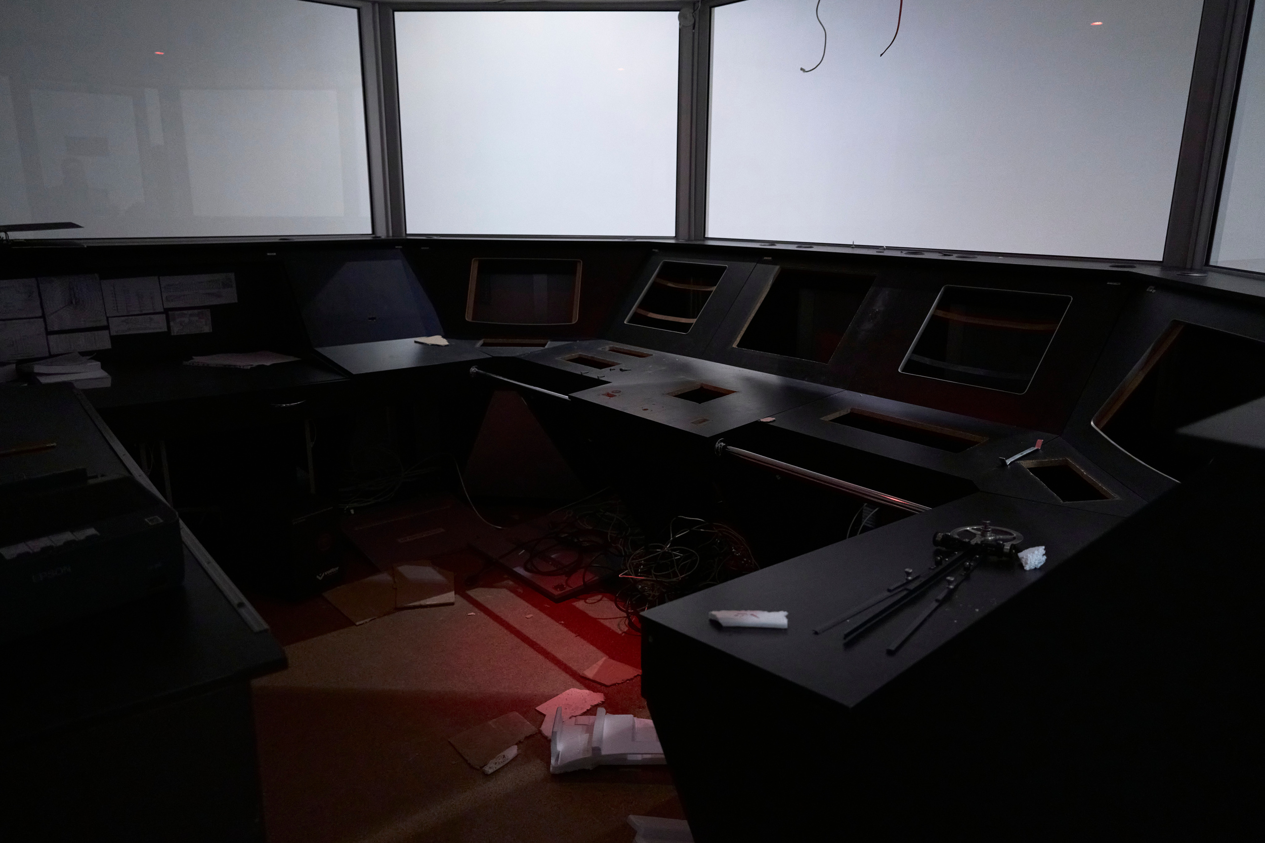 The looted bridge simulator in Kherson Maritime Academy.