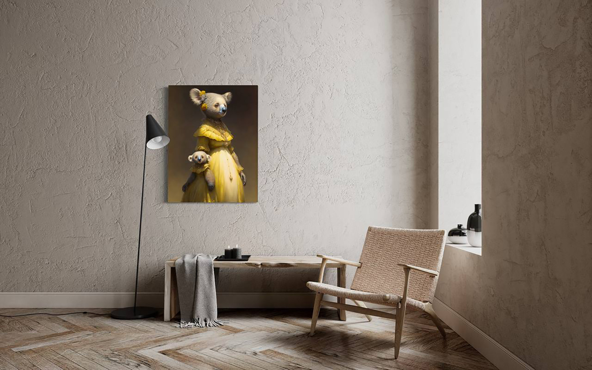 Digital painting-print for interior “Koala with daughter”. AI Photo Retoucher and Image Restorer Zhanna Ognivo