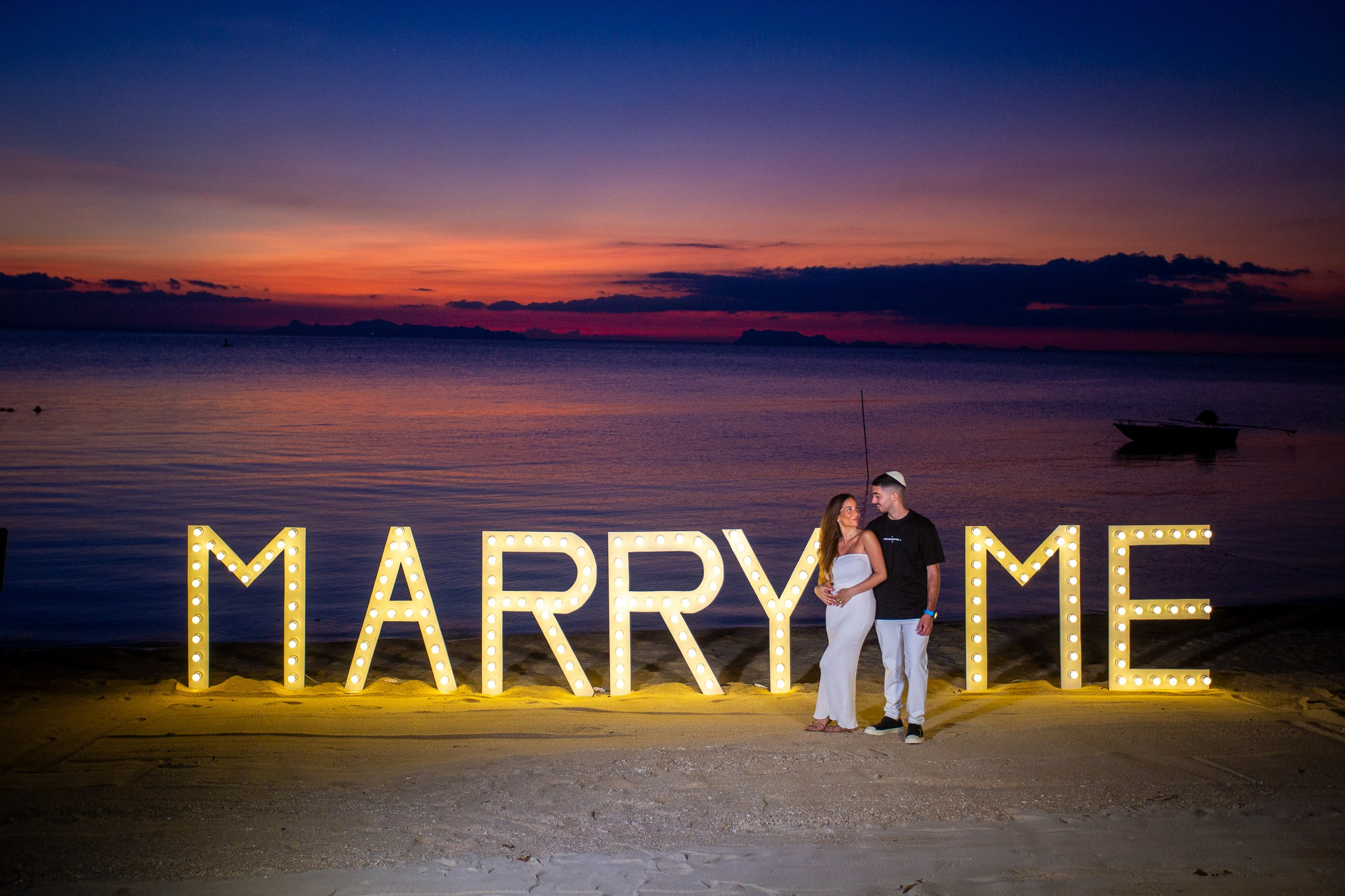 LED letters. Romantic proposal on Koh Samui, Thailand