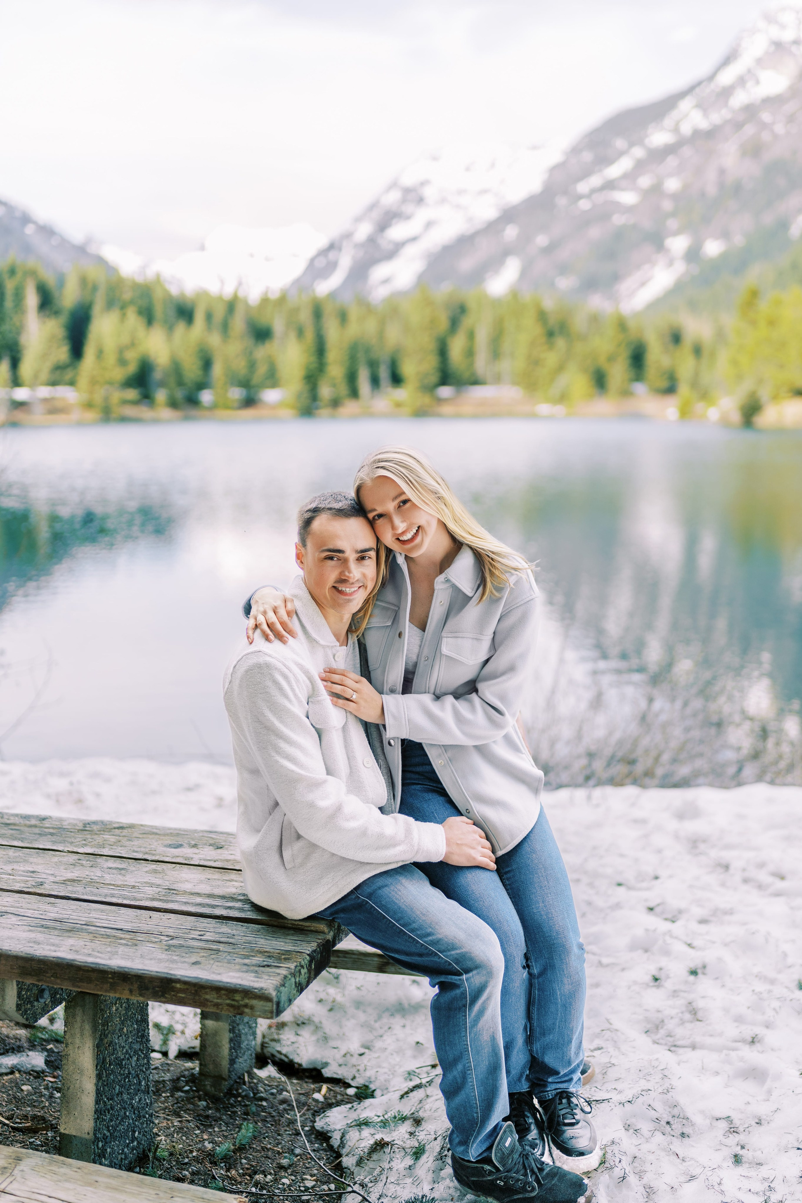 Engagement photo shoot Caitlyn & Riley / April 2024. Gold Creek Pond, WA. EVAN ARISTOV WEDDING PHOTOGRAPHY — Seattle Wedding Photographer