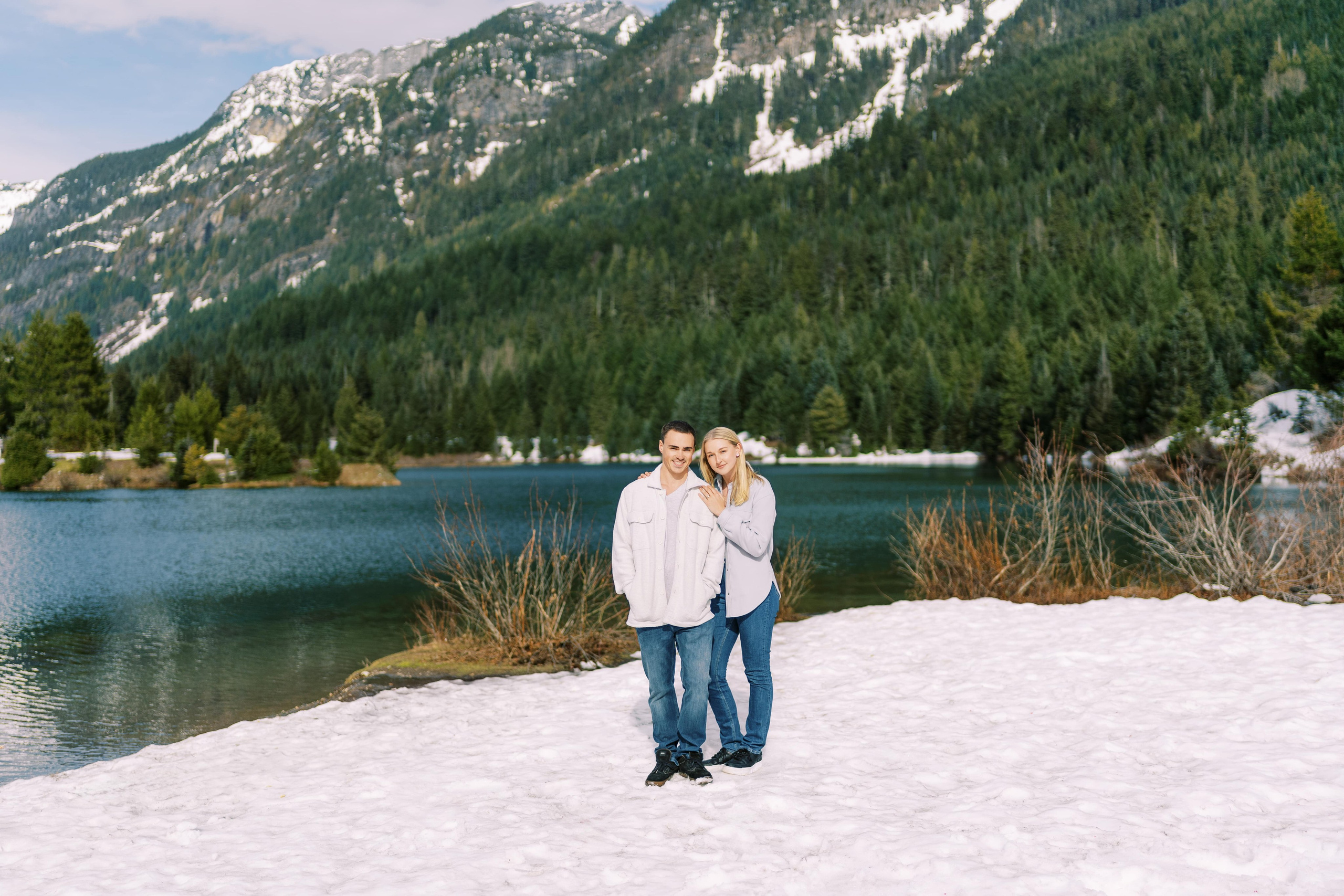 Engagement photo shoot Caitlyn & Riley / April 2024. Gold Creek Pond, WA. EVAN ARISTOV WEDDING PHOTOGRAPHY — Seattle Wedding Photographer
