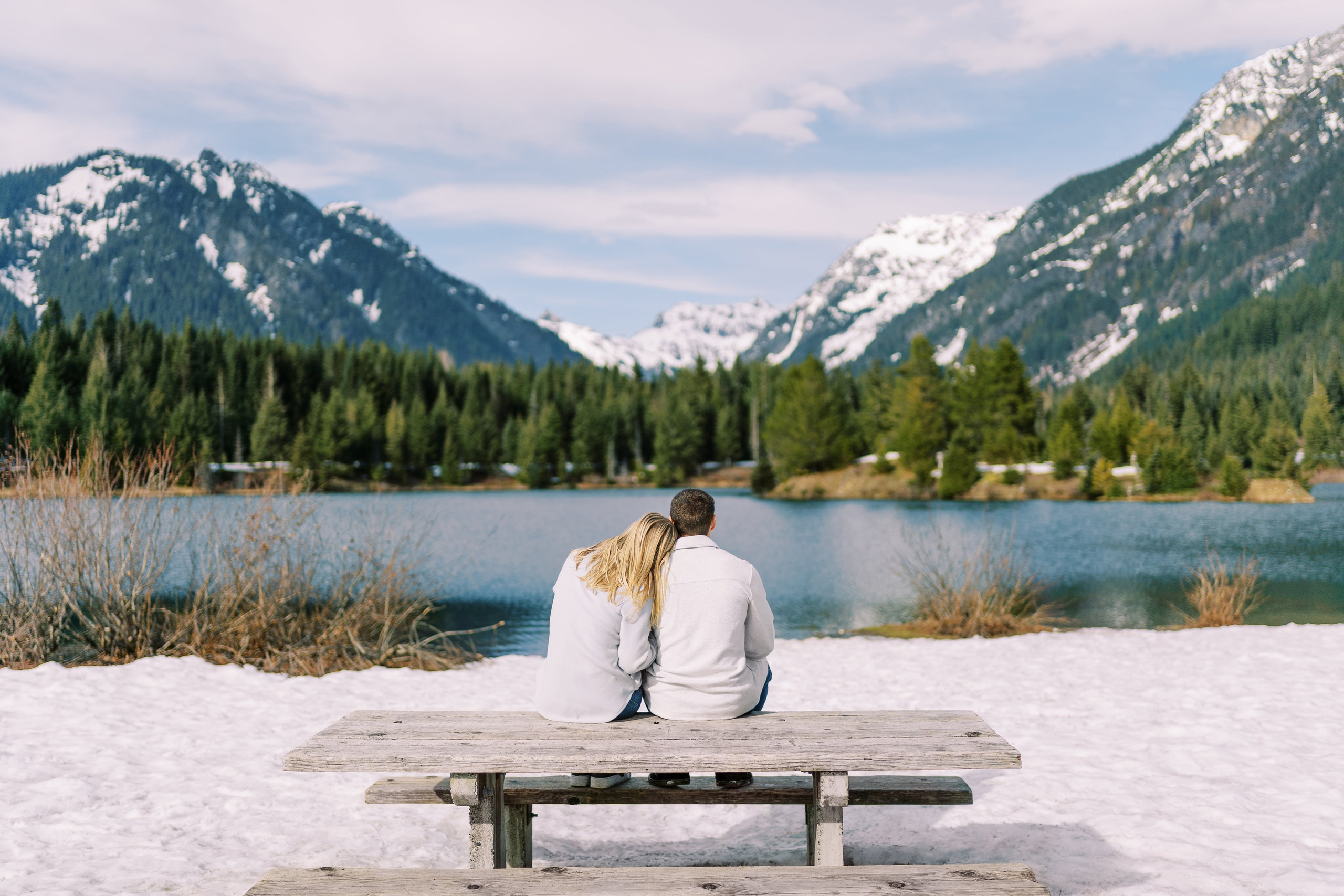 Engagement photo shoot Caitlyn & Riley / April 2024. Gold Creek Pond, WA. EVAN ARISTOV WEDDING PHOTOGRAPHY — Seattle Wedding Photographer