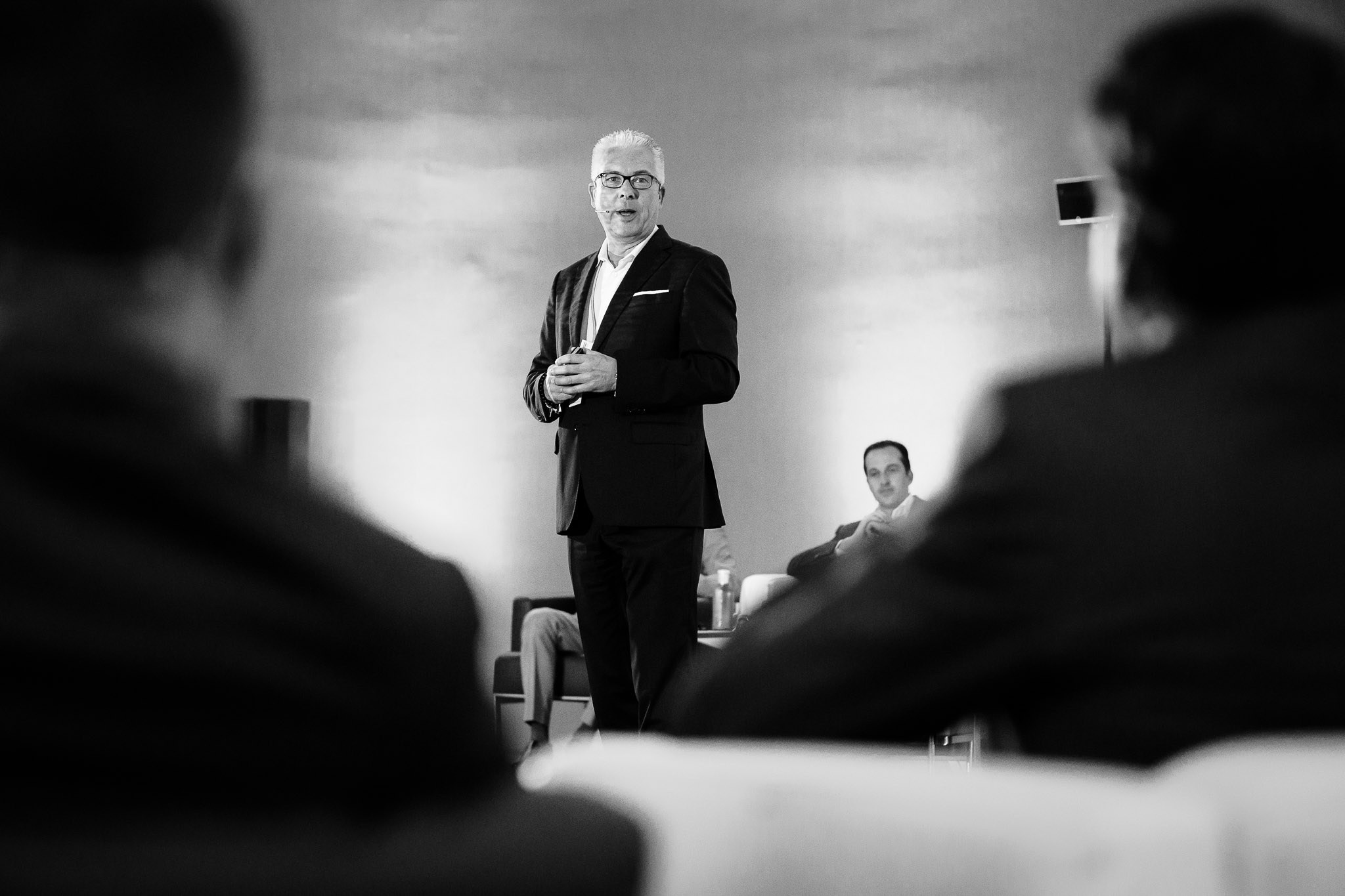 Conference in Mallorca. This Black and White image, gives a lot of importance to the speaker