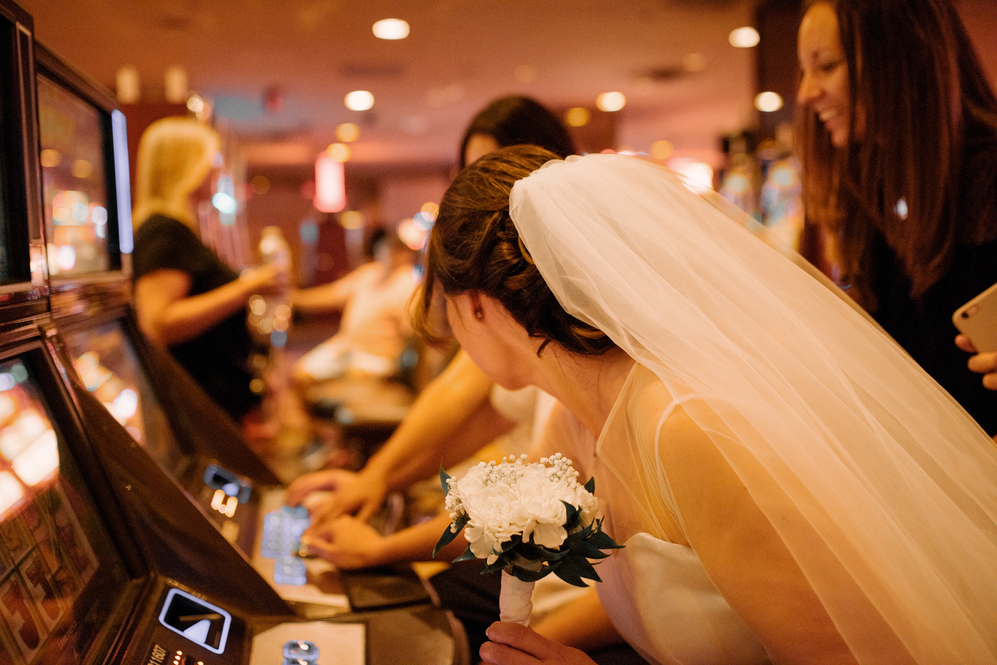 a bride is looking at her phone
