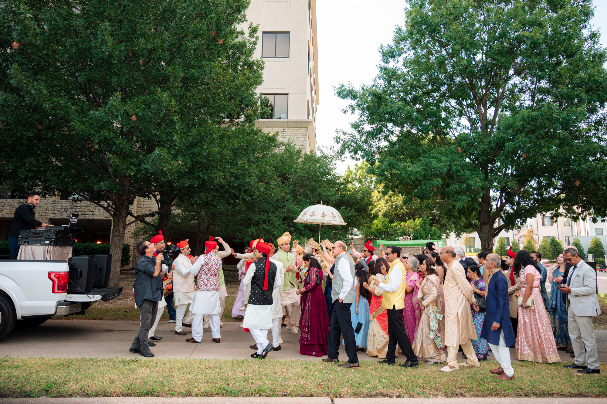 a group of people standing in a line