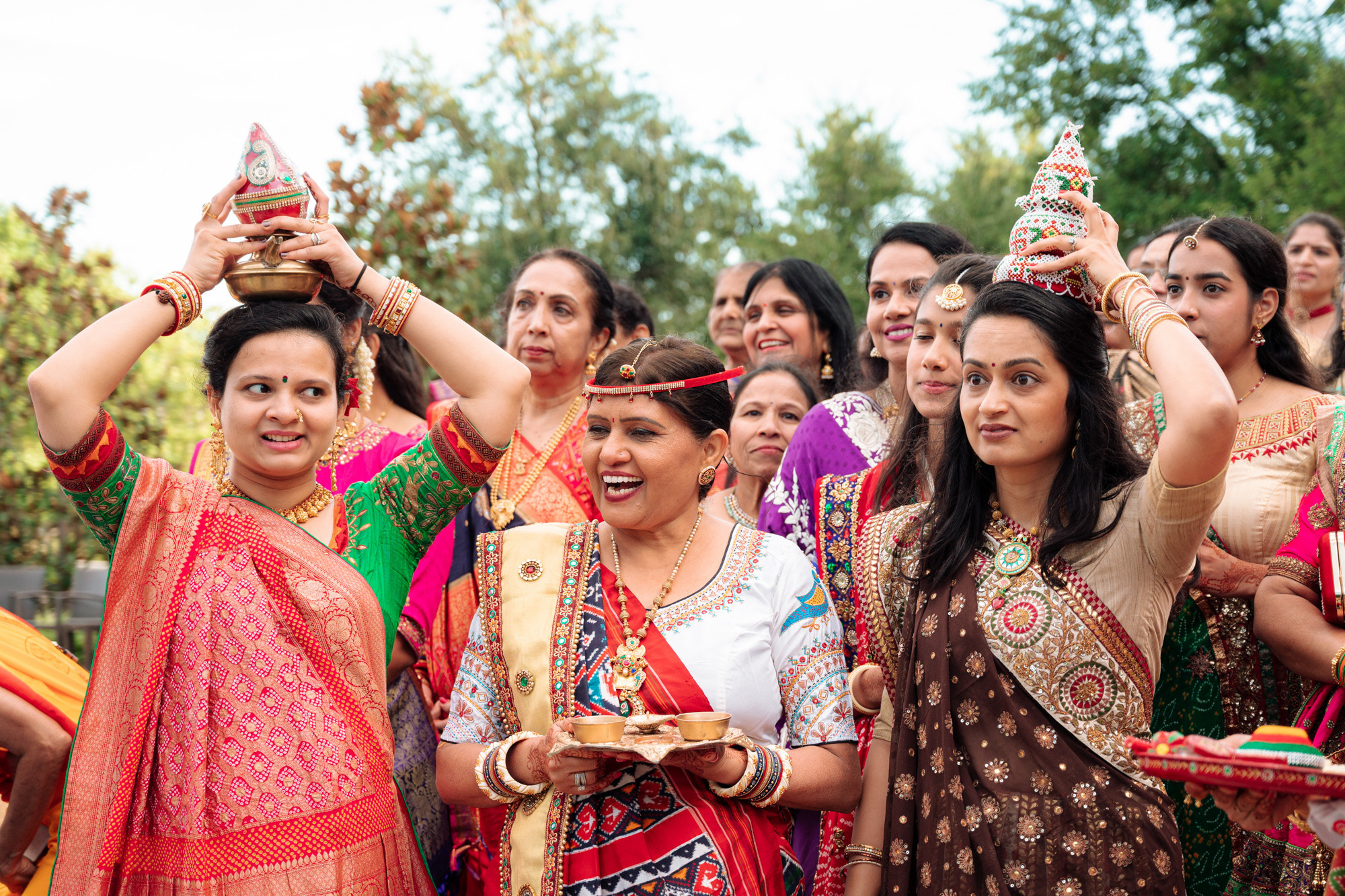 a group of women in colorful sars and sars
