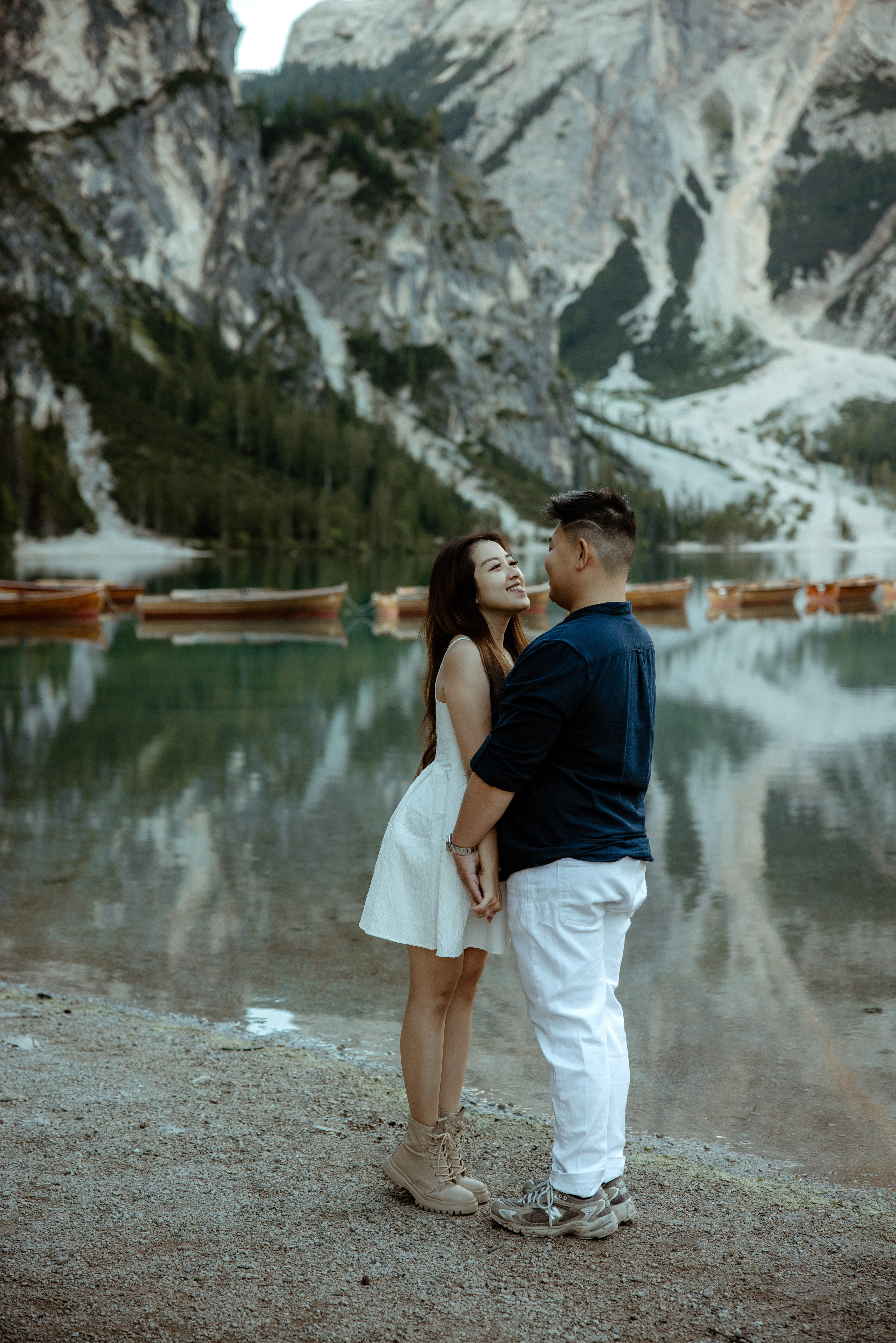 Sunrise proposal at Lago di Braies | Dreamy engagement in the Dolomites. Iceland elopement photographer & videographer
